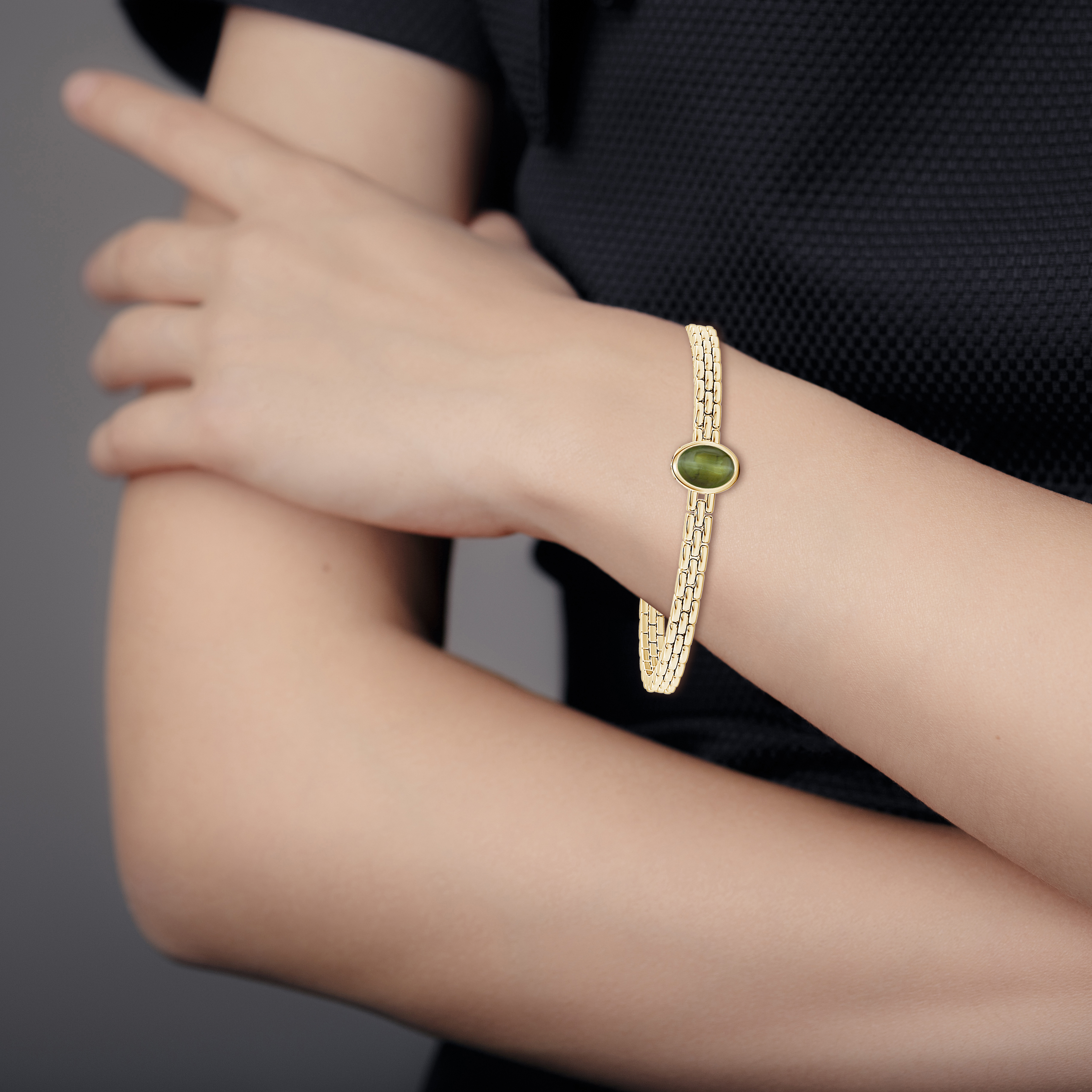 Oval Cat's Eye (Lehsunia) Link Chain Bracelet