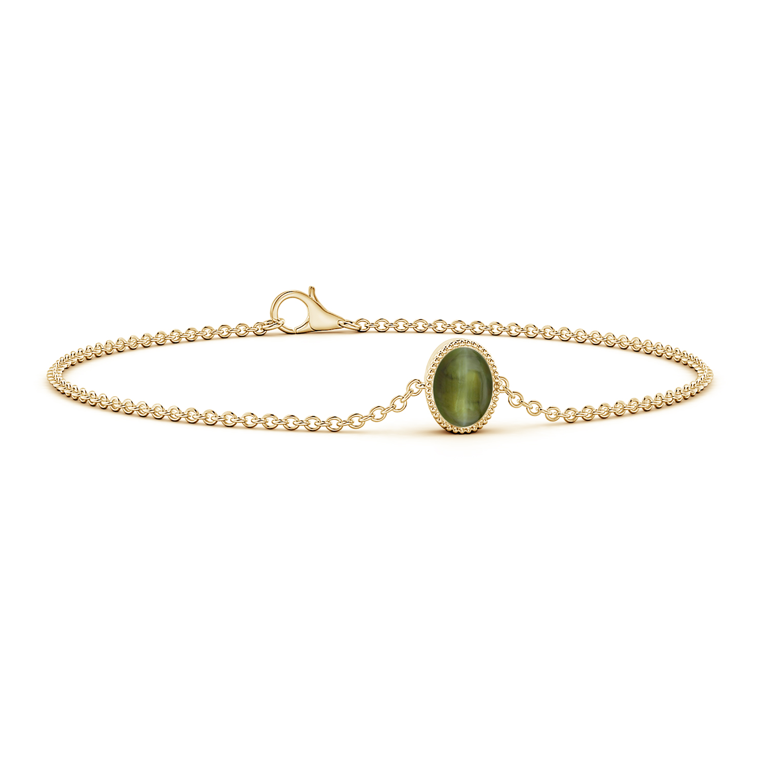 Bezel-Set Oval Cat's Eye (Lehsunia) Solitaire Chain Bracelet