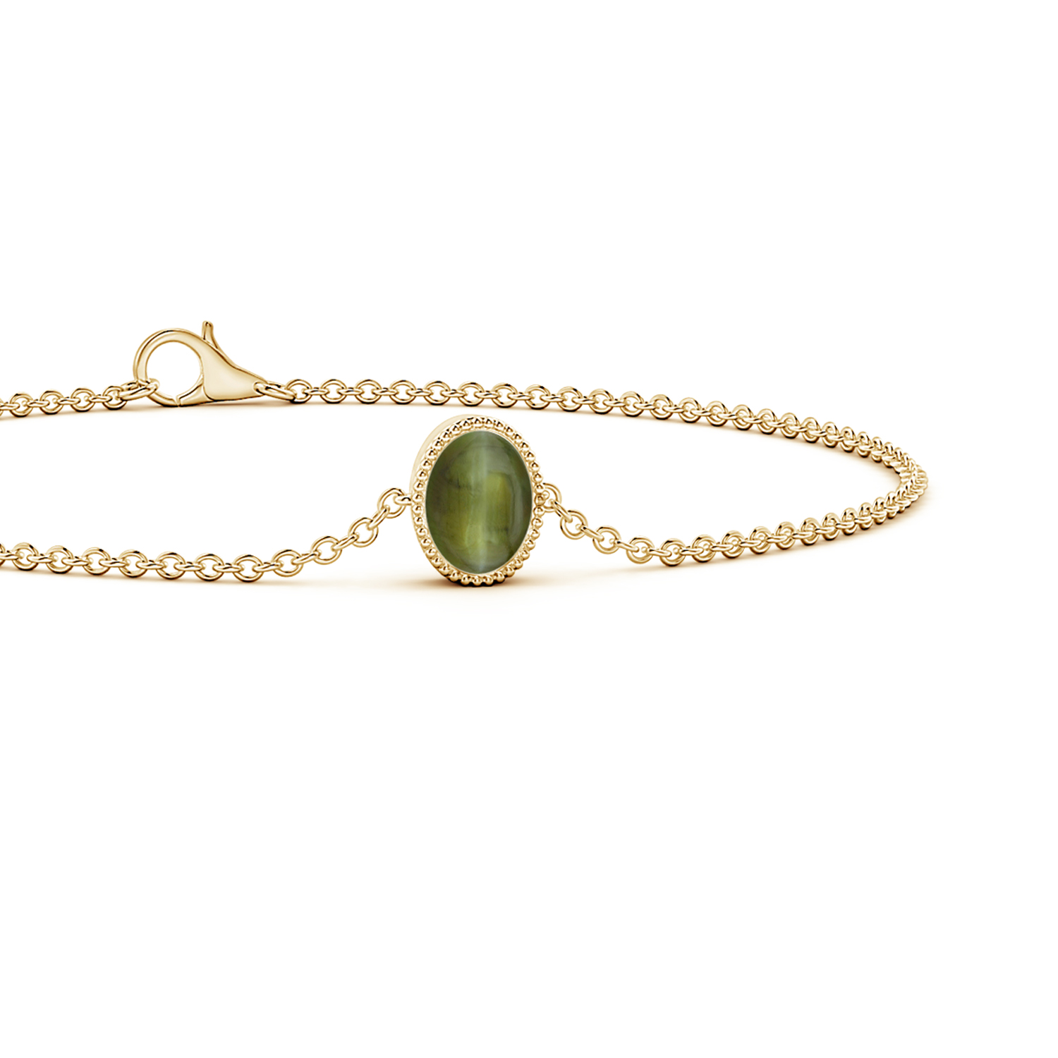 Bezel-Set Oval Cat's Eye (Lehsunia) Solitaire Chain Bracelet