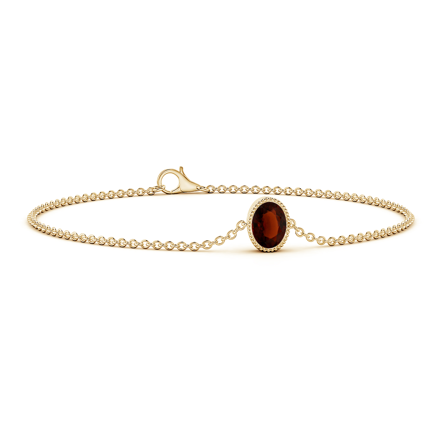 Bezel-Set Oval Hessonite (Gomed) Solitaire Chain Bracelet