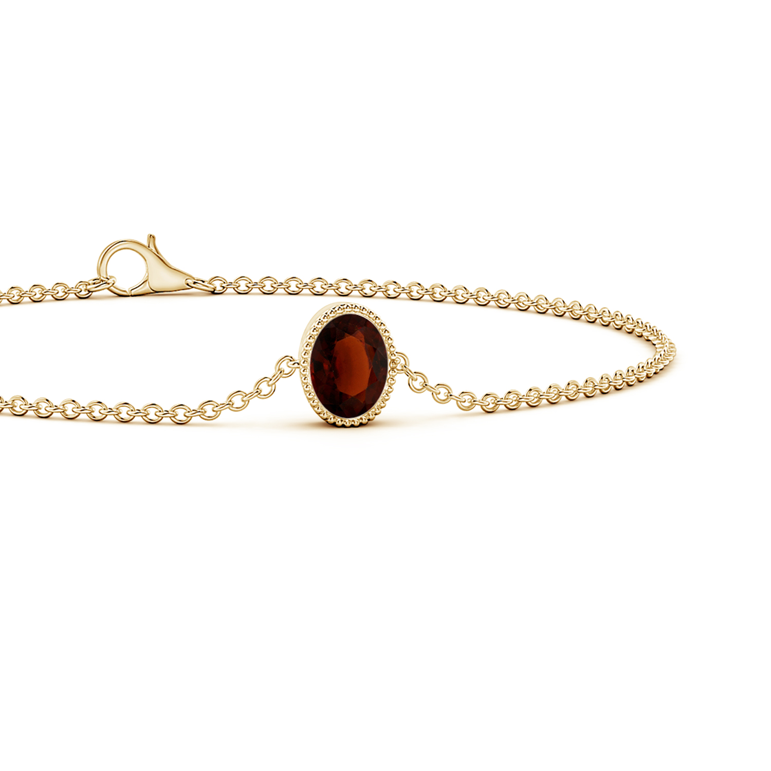 Bezel-Set Oval Hessonite (Gomed) Solitaire Chain Bracelet