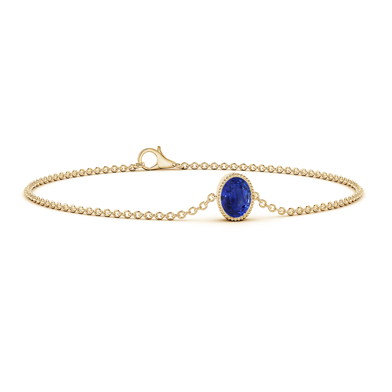 Bezel-Set Oval Blue Sapphire (Neelam) Solitaire Chain Bracelet