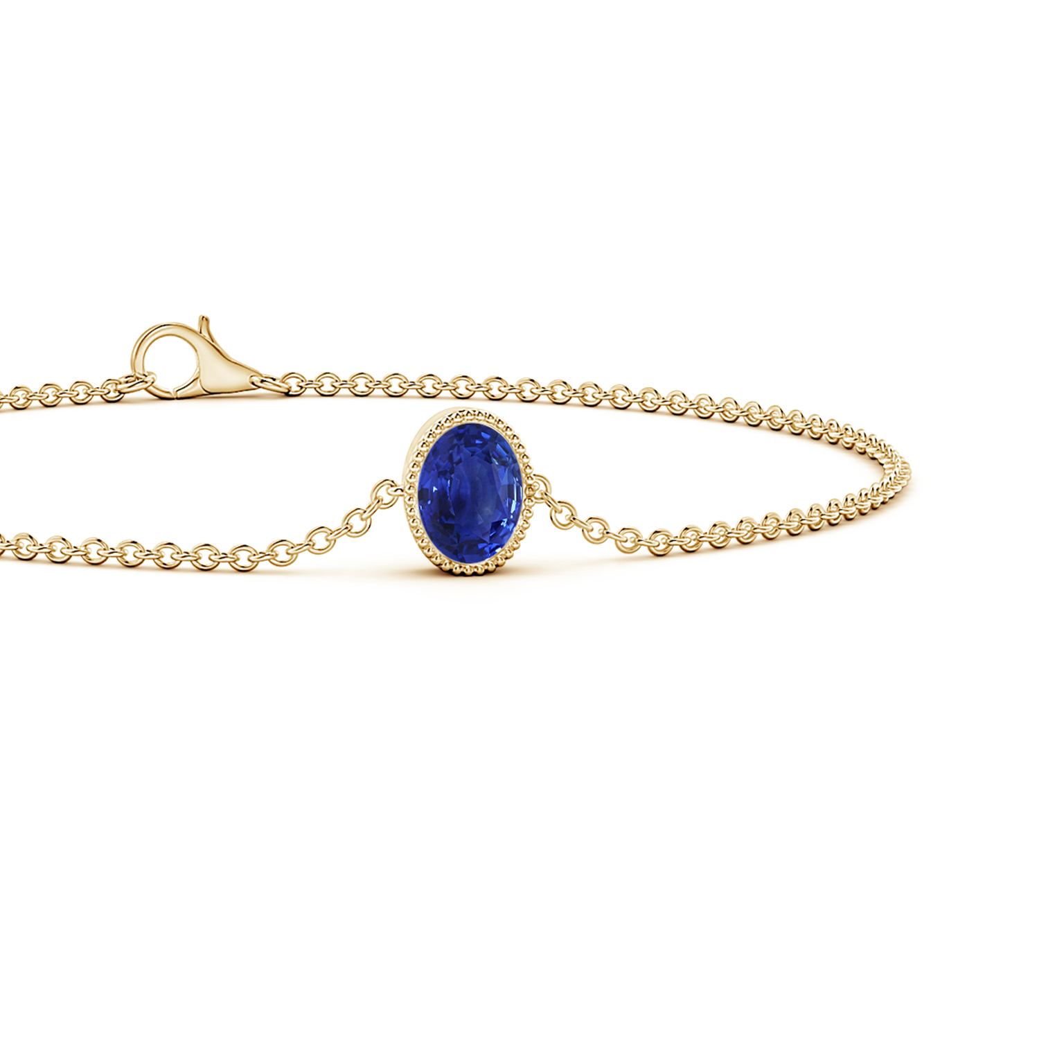Bezel-Set Oval Blue Sapphire (Neelam) Solitaire Chain Bracelet