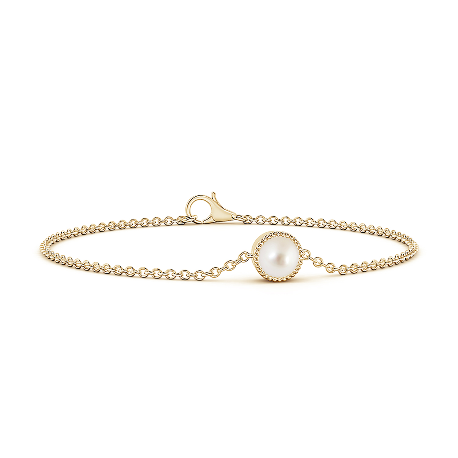 Bezel-Set Round Pearl (Moti) Solitaire Chain Bracelet