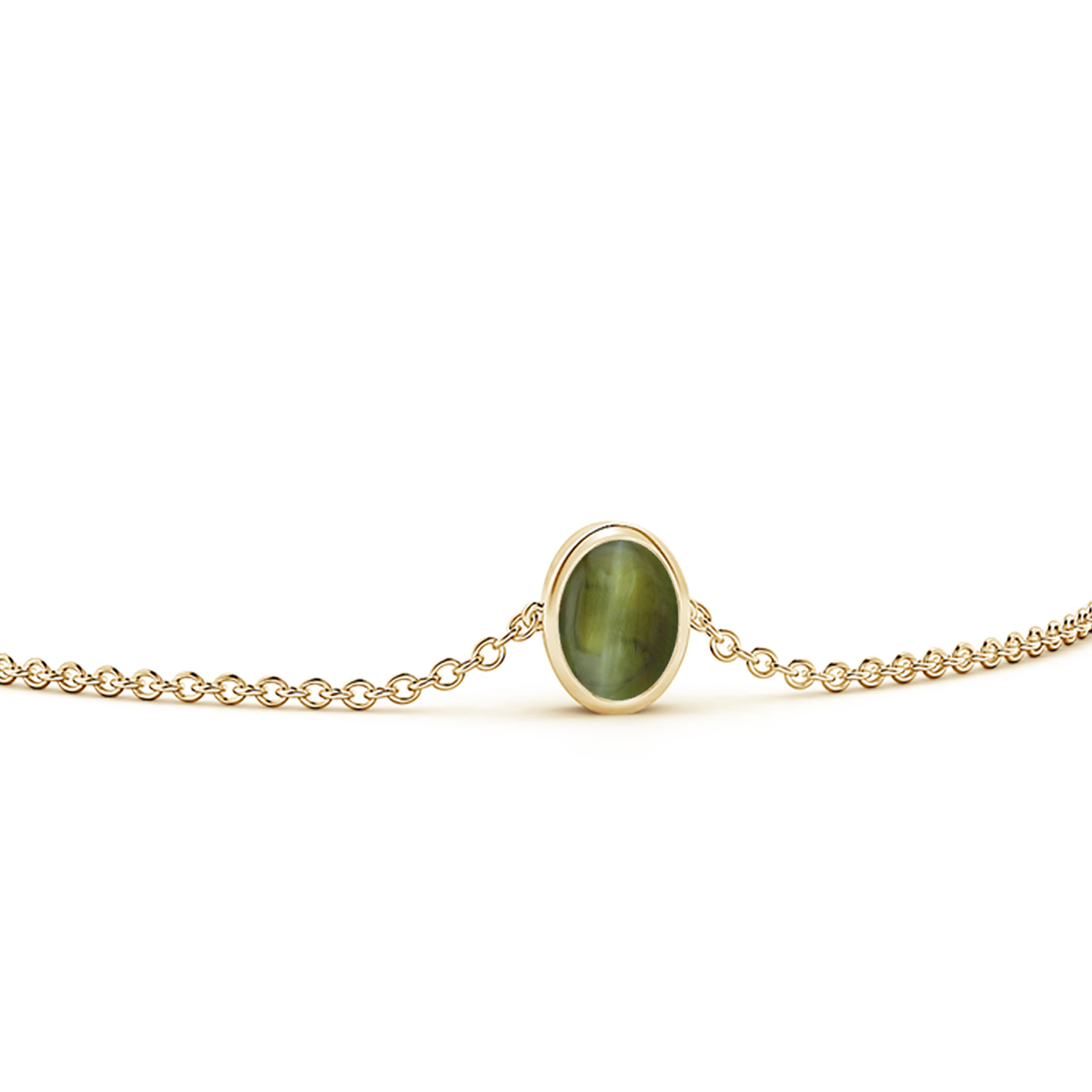 Oval Cat's Eye (Lehsunia) Station Bracelet with Bezel-Set Accents