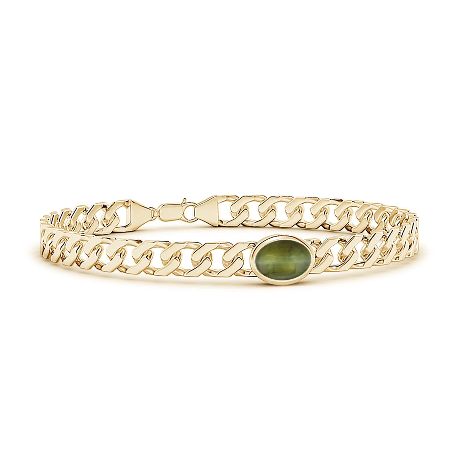 Oval Cat's Eye (Lehsunia) Curb Chain Bracelet