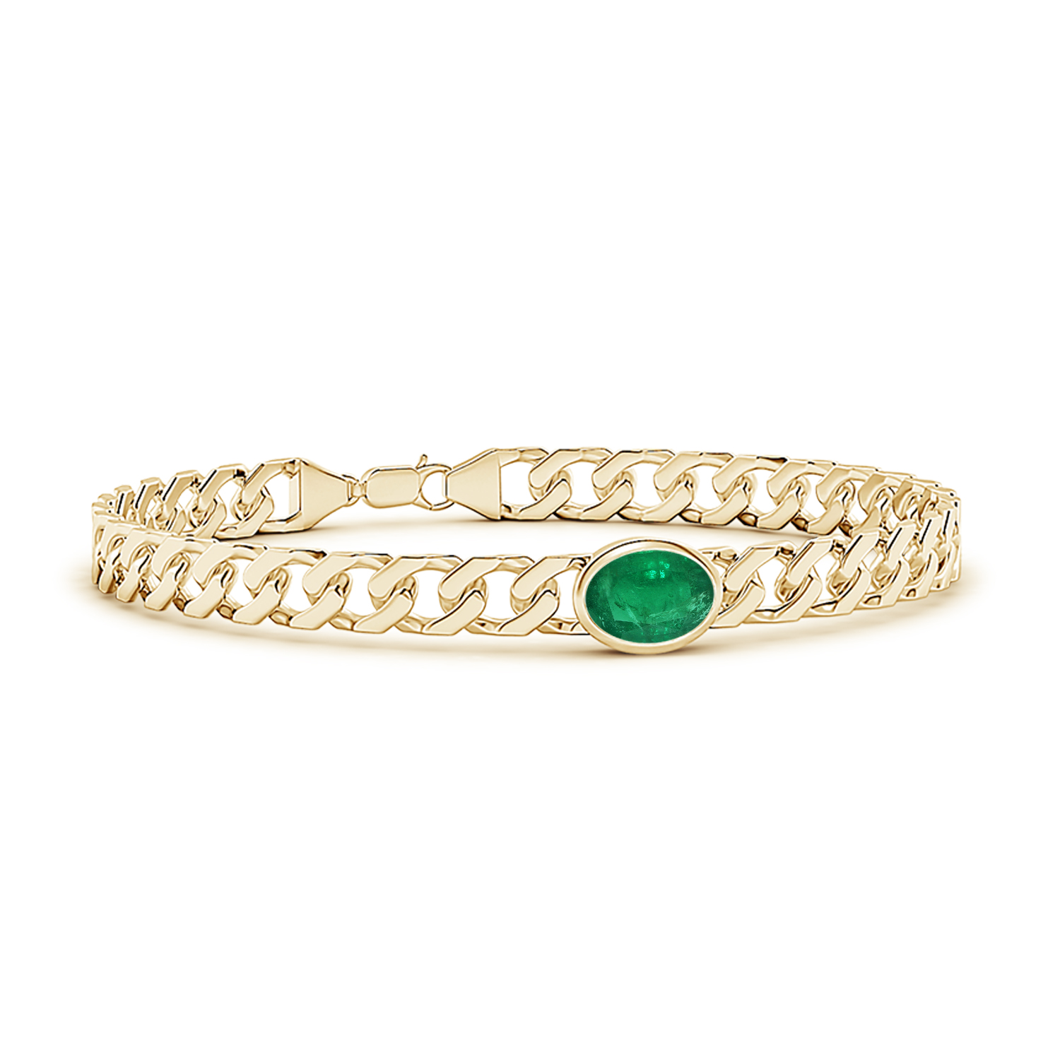 Oval Emerald (Panna) Curb Chain Bracelet