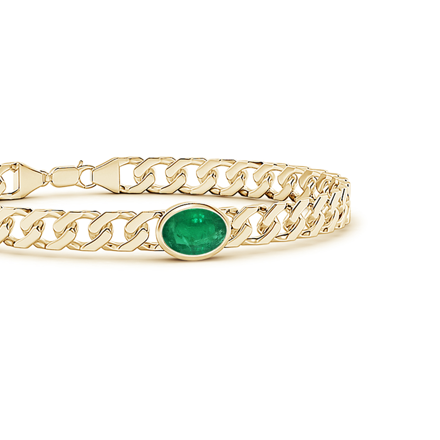 Oval Emerald (Panna) Curb Chain Bracelet