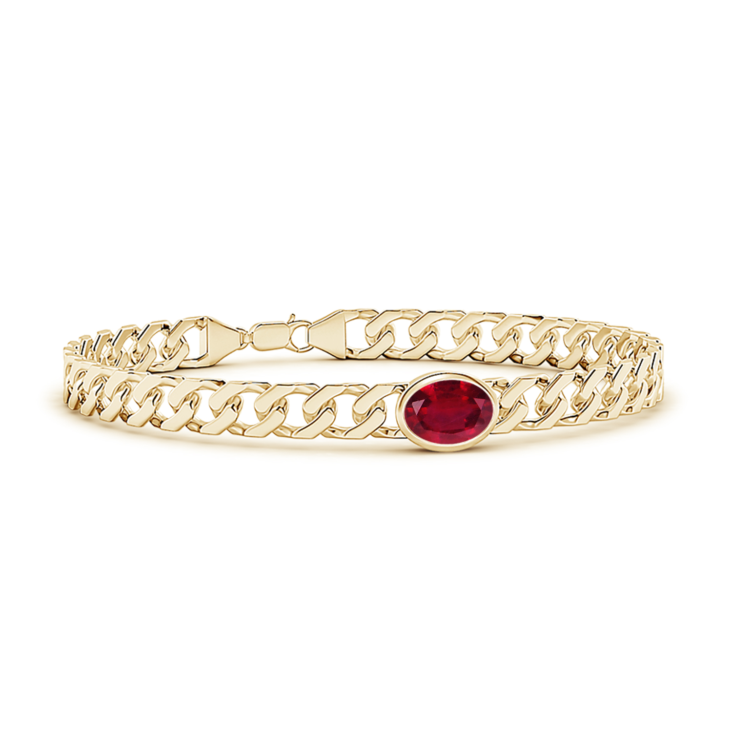 Oval Ruby (Manik) Curb Chain Bracelet