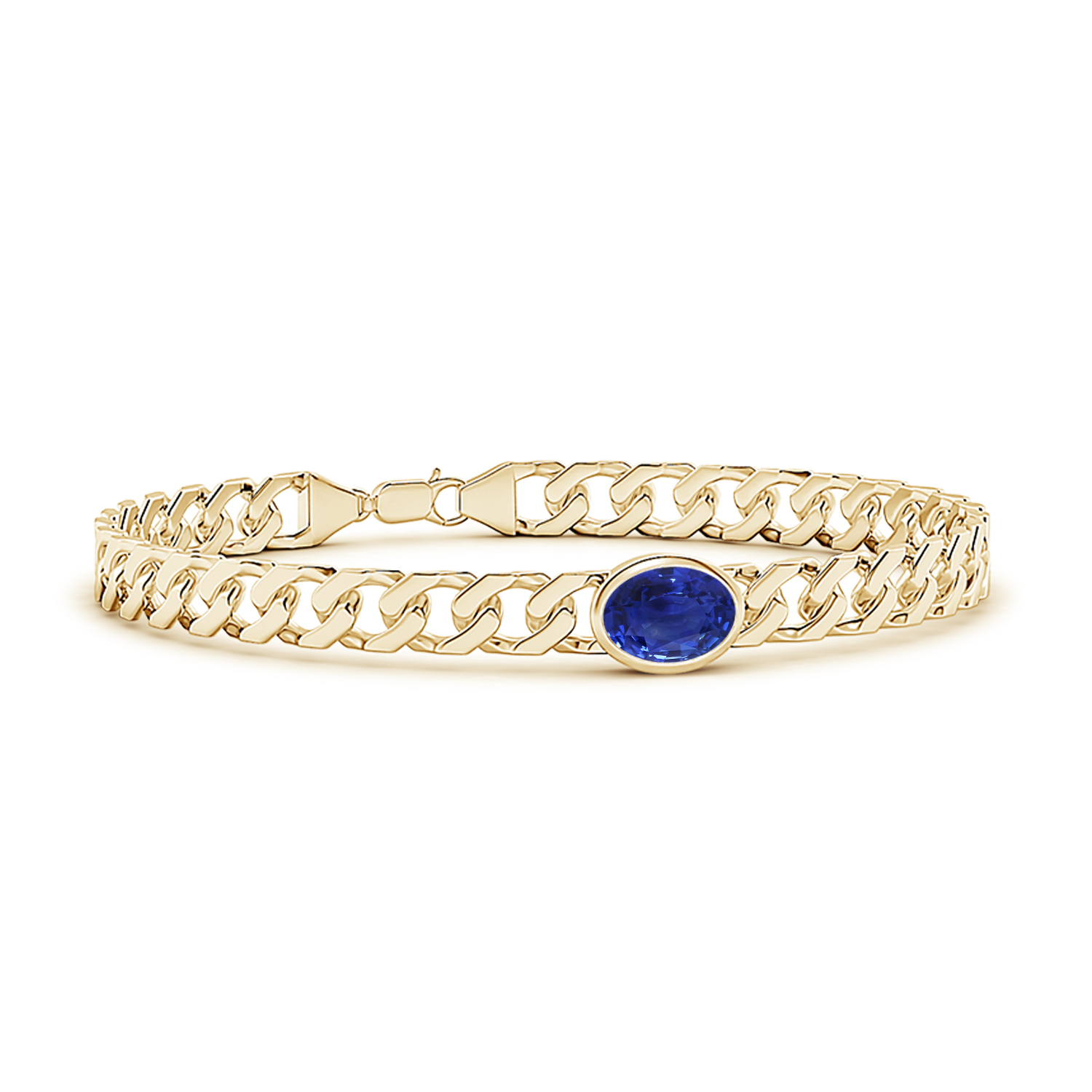 Oval Blue Sapphire (Neelam) Curb Chain Bracelet