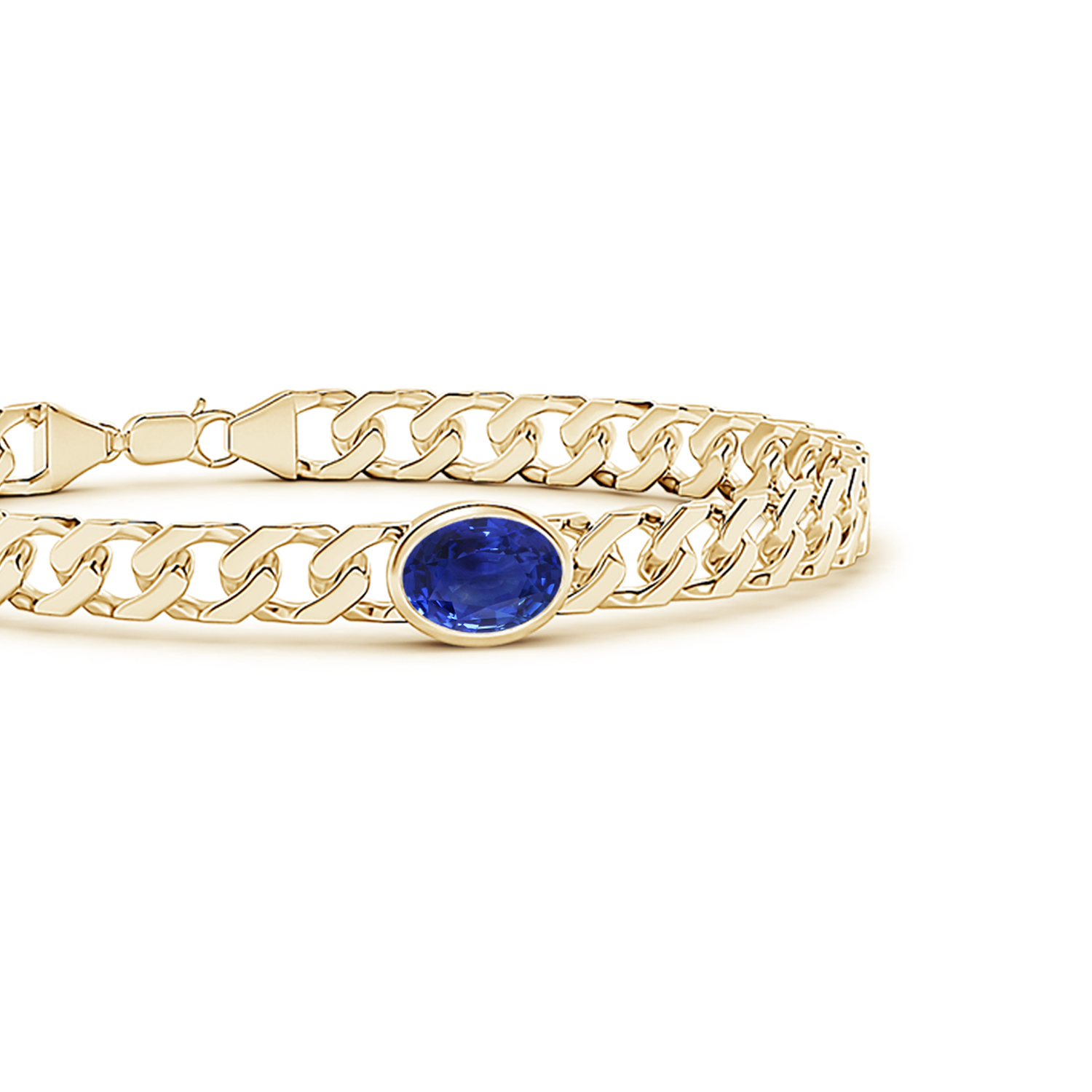 Oval Blue Sapphire (Neelam) Curb Chain Bracelet