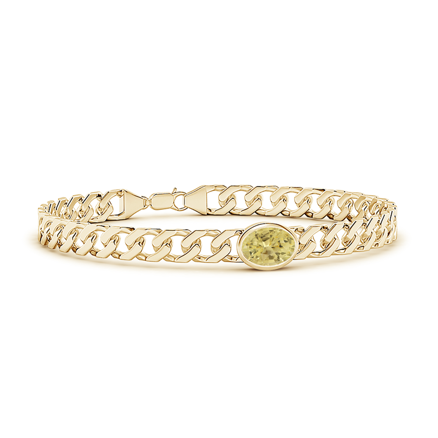 Oval Yellow Sapphire (Pukhraj) Curb Chain Bracelet