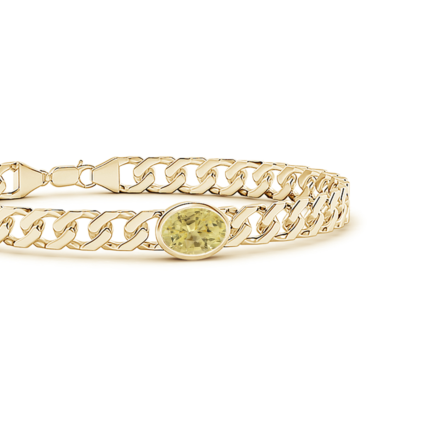 Oval Yellow Sapphire (Pukhraj) Curb Chain Bracelet