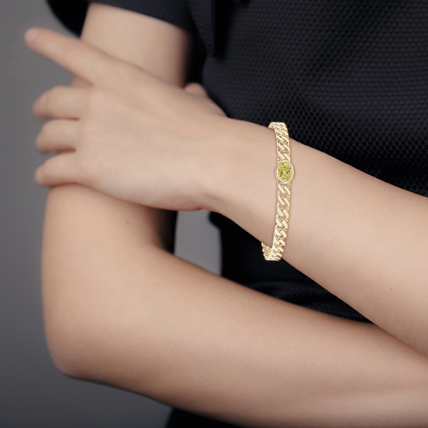 Oval Yellow Sapphire (Pukhraj) Curb Chain Bracelet