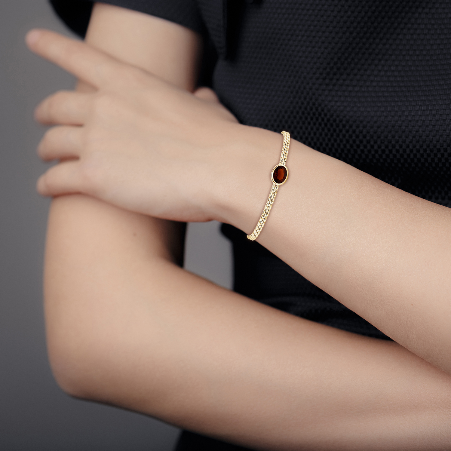 Oval Hessonite (Gomed) Link Bracelet