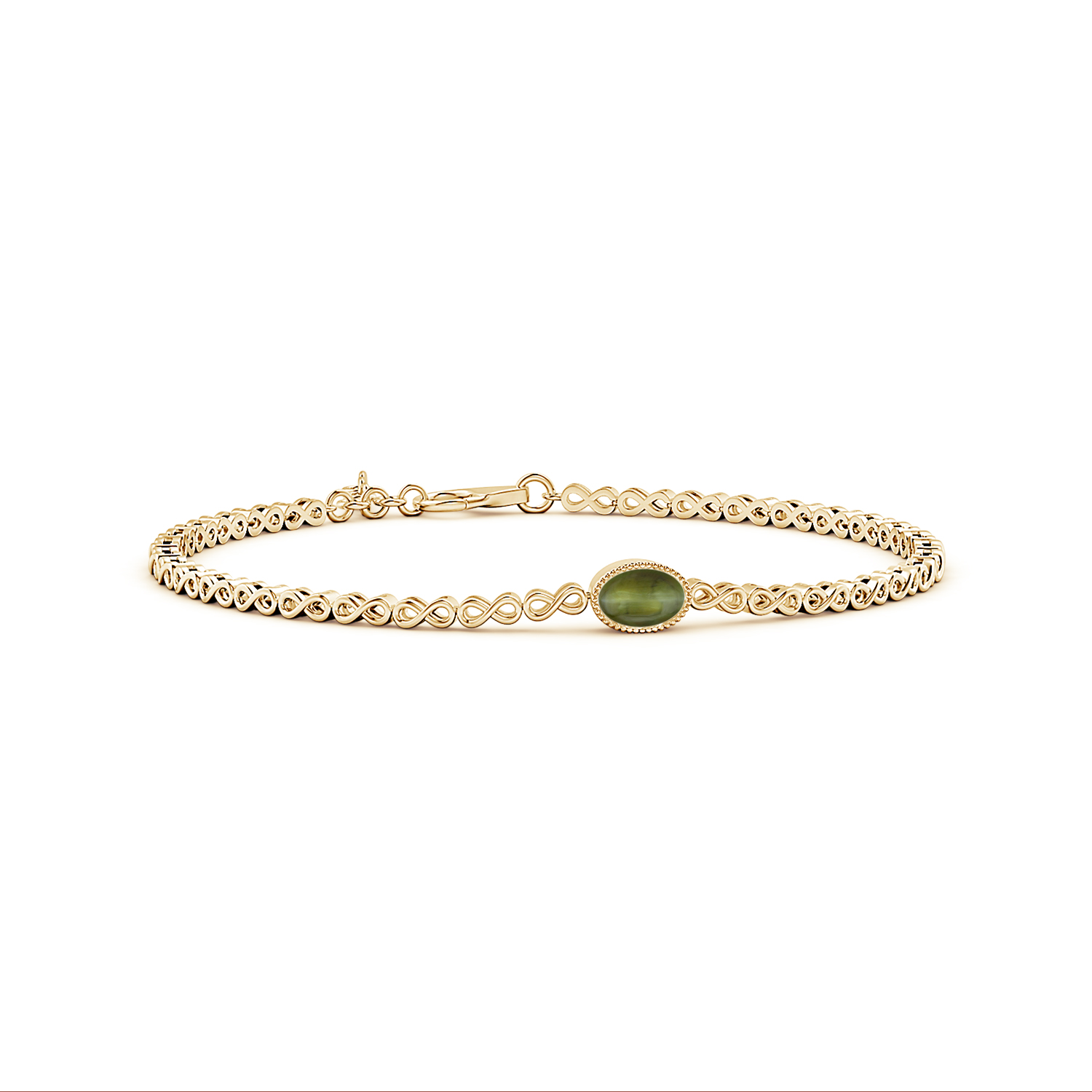 Oval Cat's Eye (Lehsunia) Infinity Link Bracelet with Milgrain