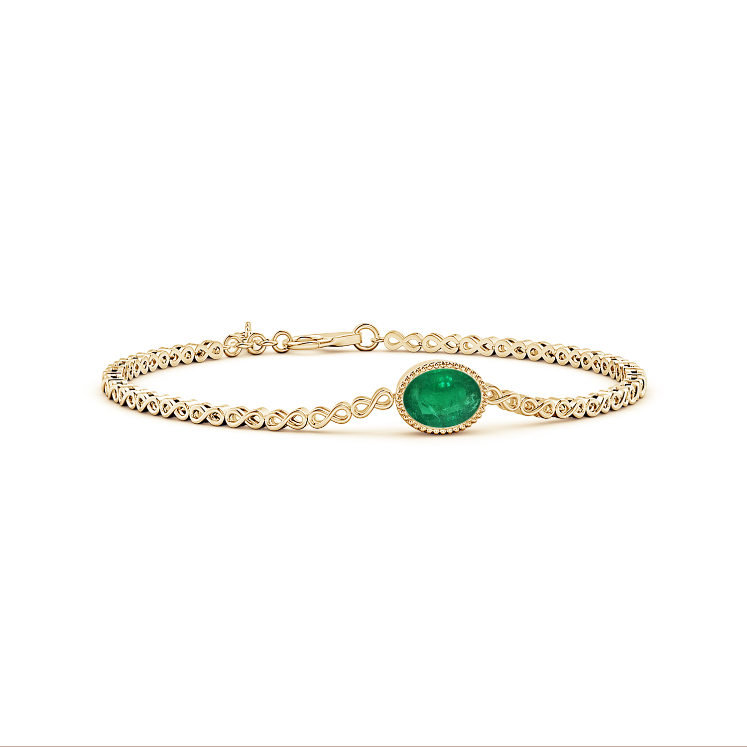 Oval Emerald (Panna) Infinity Link Bracelet with Milgrain