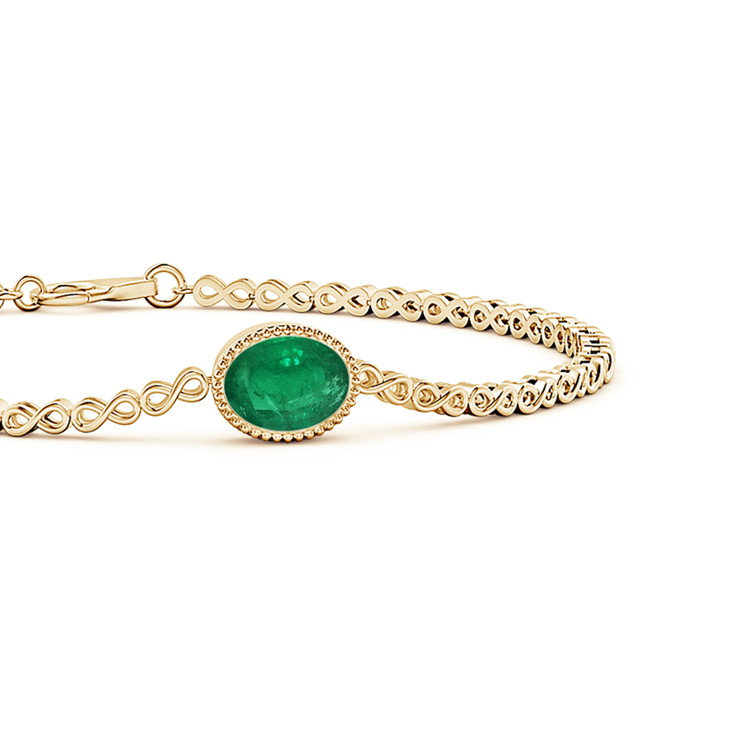 Oval Emerald (Panna) Infinity Link Bracelet with Milgrain
