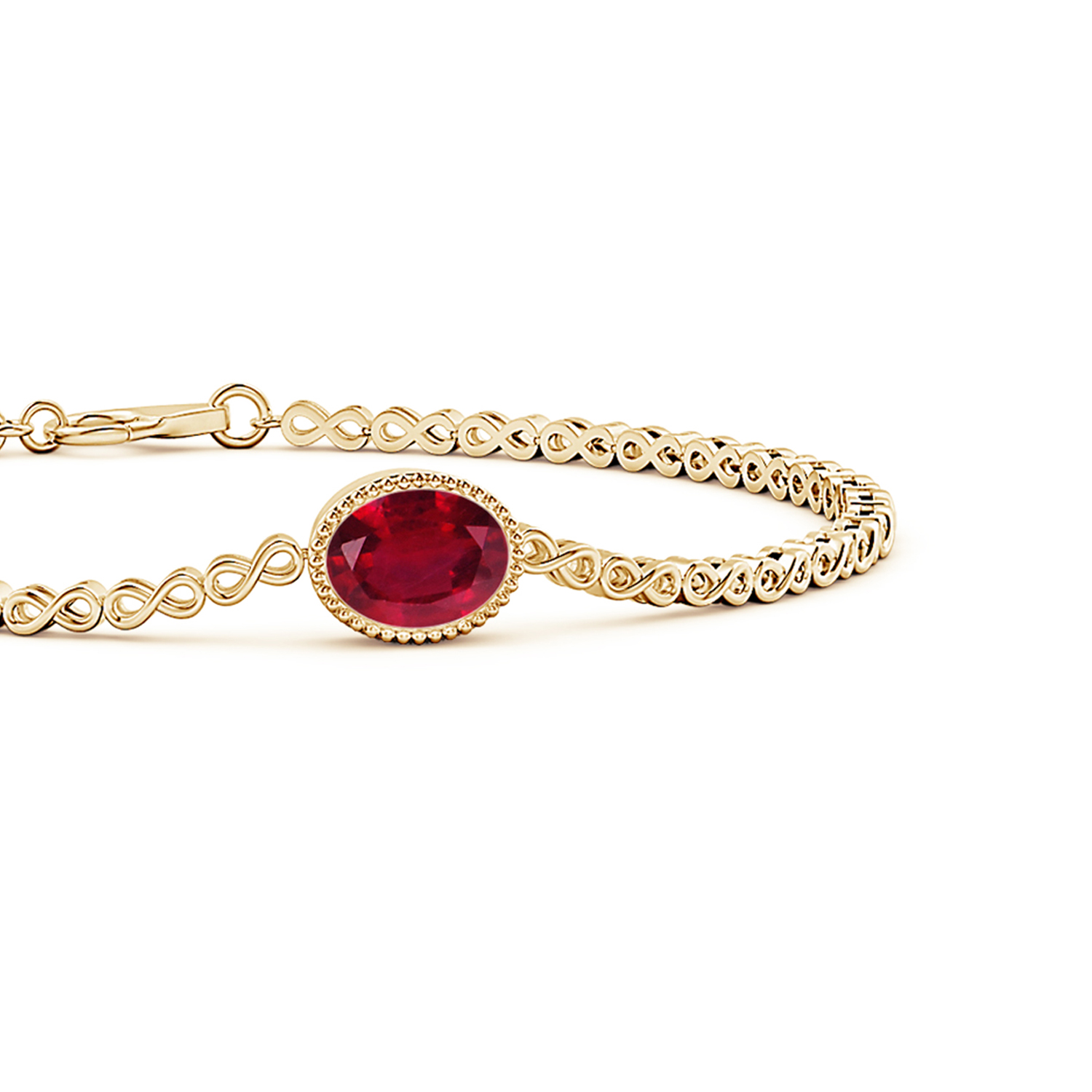 Oval Ruby (Manik) Infinity Link Bracelet with Milgrain