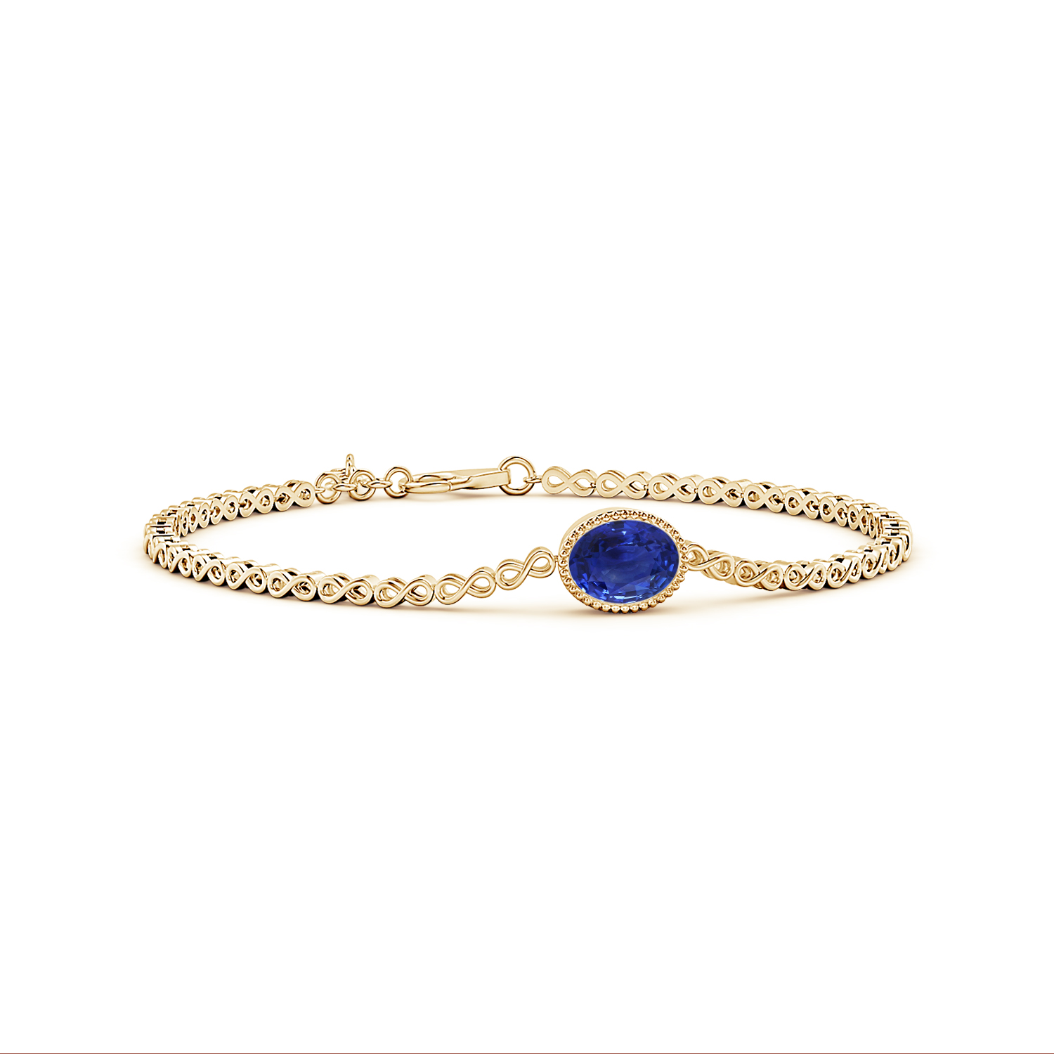 Oval Blue Sapphire (Neelam) Infinity Link Bracelet with Milgrain