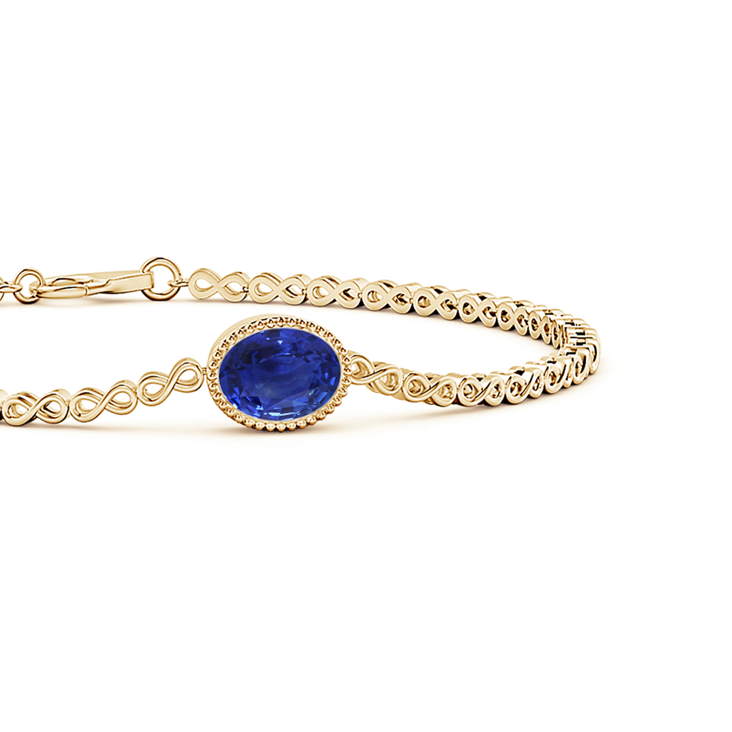 Oval Blue Sapphire (Neelam) Infinity Link Bracelet with Milgrain