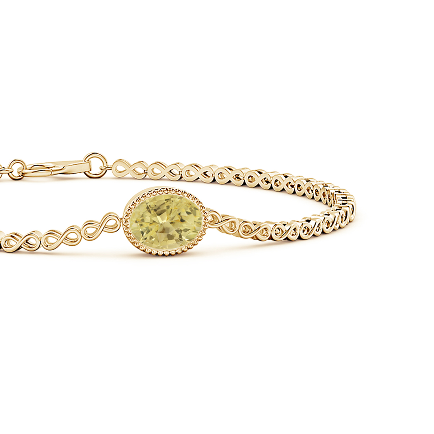 Oval Yellow Sapphire (Pukhraj) Infinity Link Bracelet with Milgrain