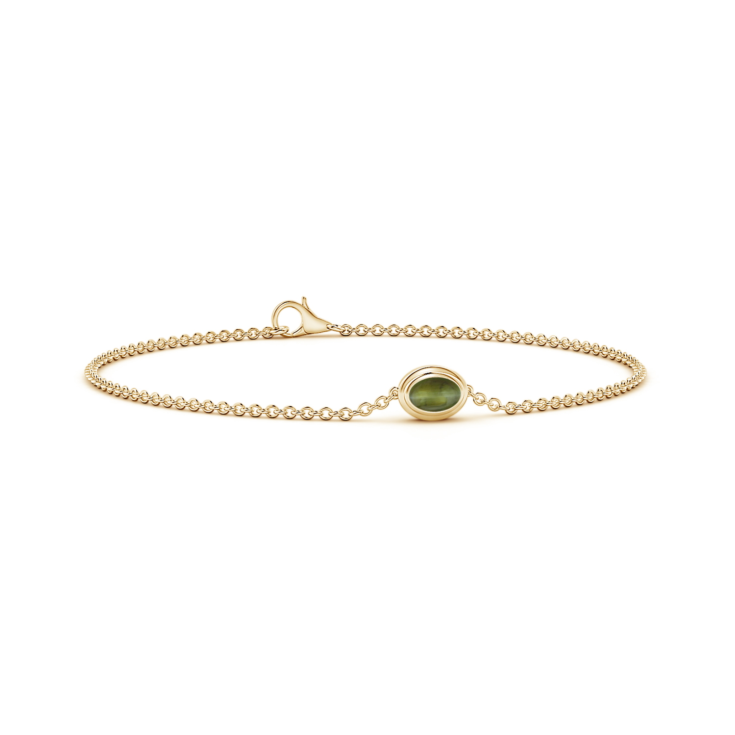 Bezel-Set Oval Cat's Eye (Lehsunia) Chain Bracelet