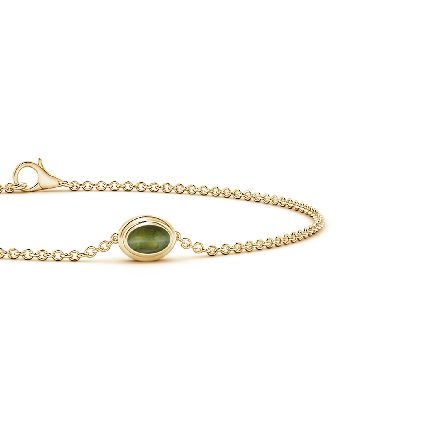 Bezel-Set Oval Cat's Eye (Lehsunia) Chain Bracelet
