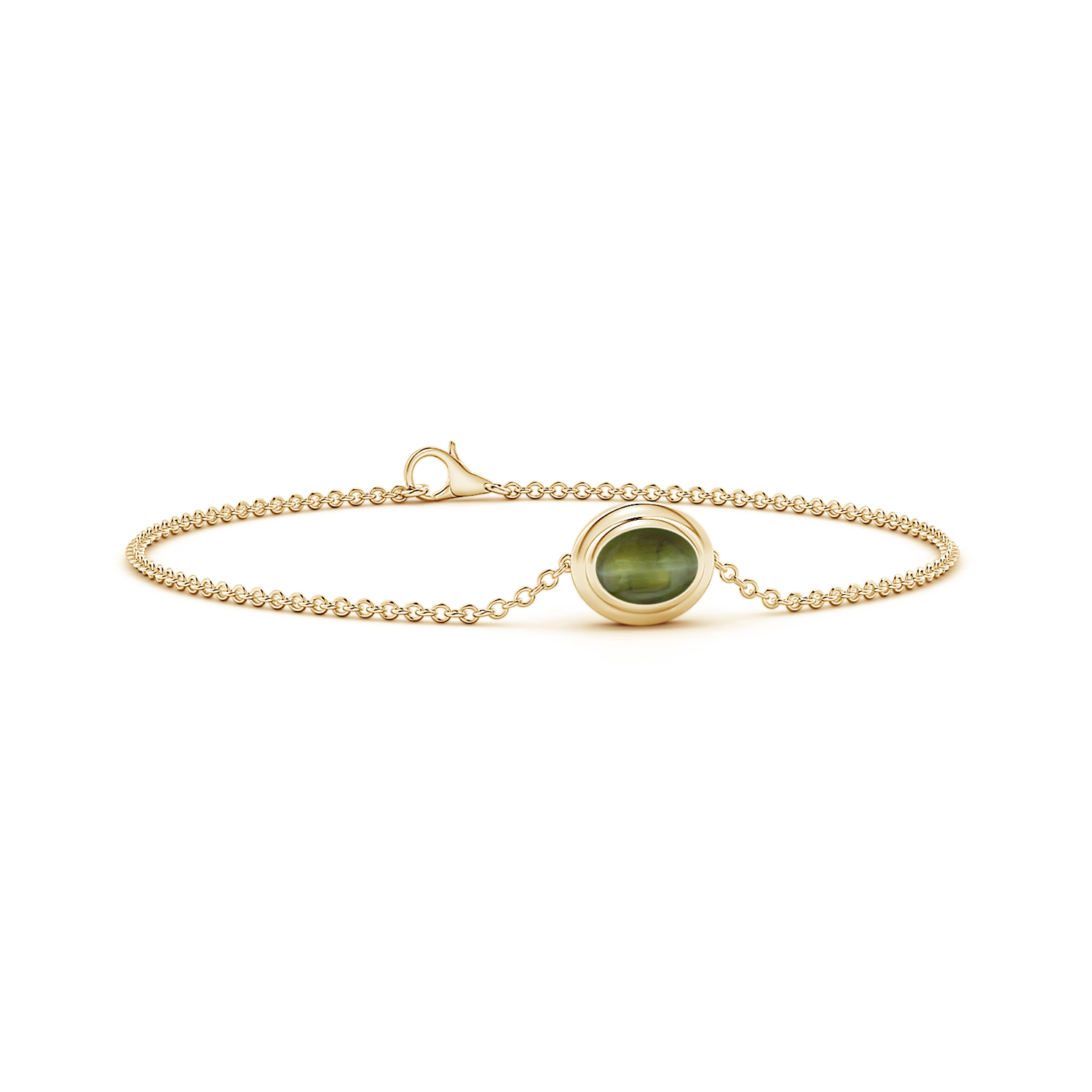 Bezel-Set Oval Cat's Eye (Lehsunia) Chain Bracelet