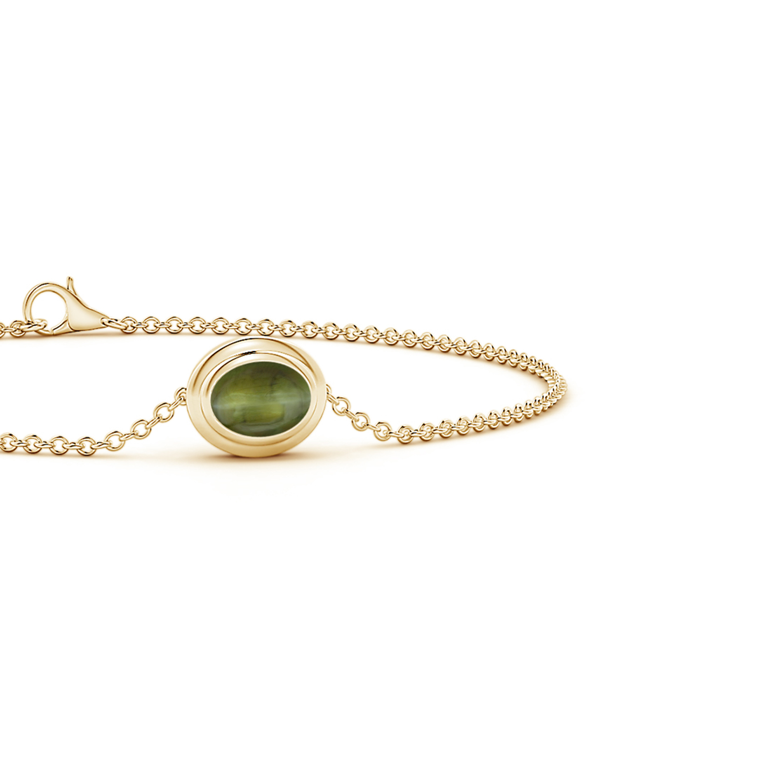 Bezel-Set Oval Cat's Eye (Lehsunia) Chain Bracelet