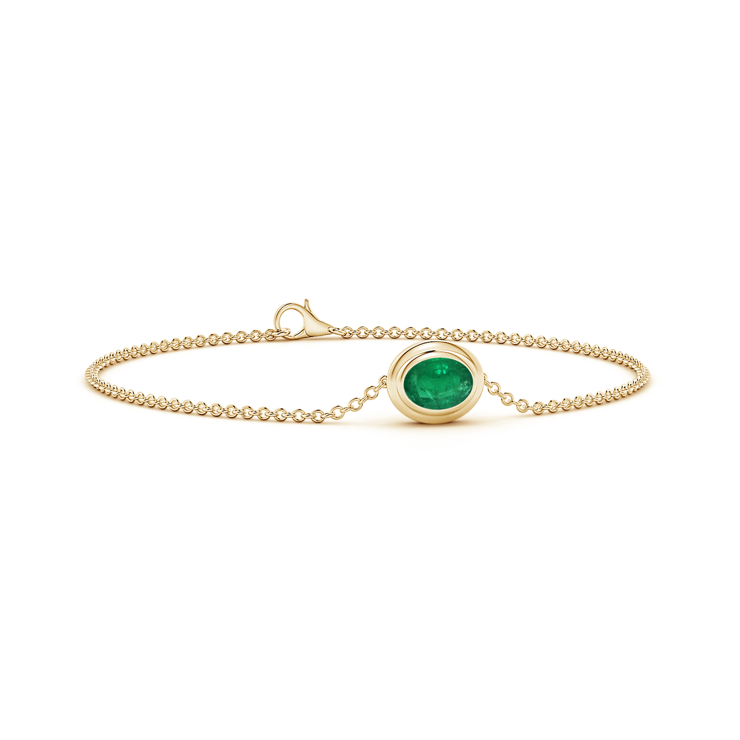 Bezel-Set Oval Emerald (Panna) Chain Bracelet