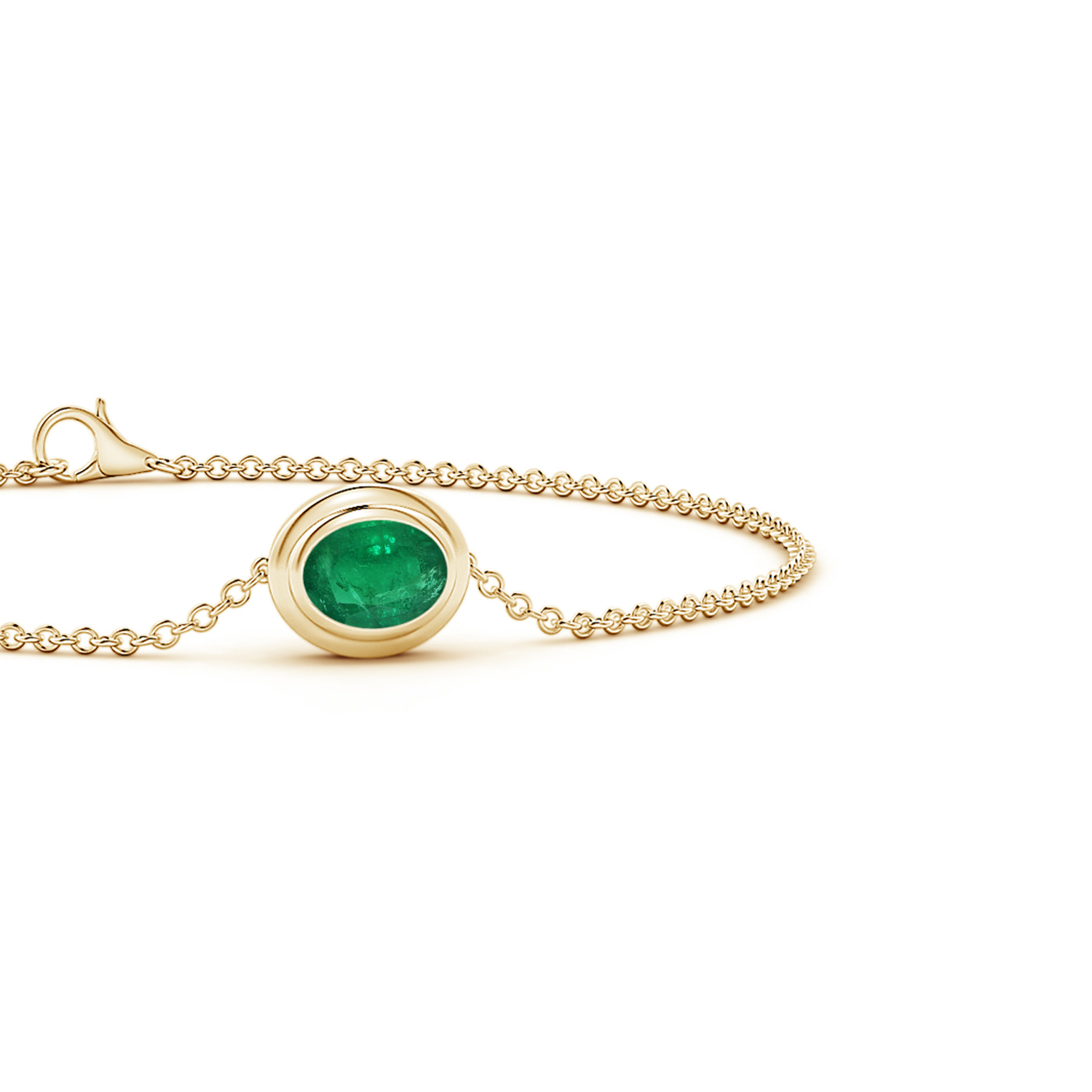 Bezel-Set Oval Emerald (Panna) Chain Bracelet