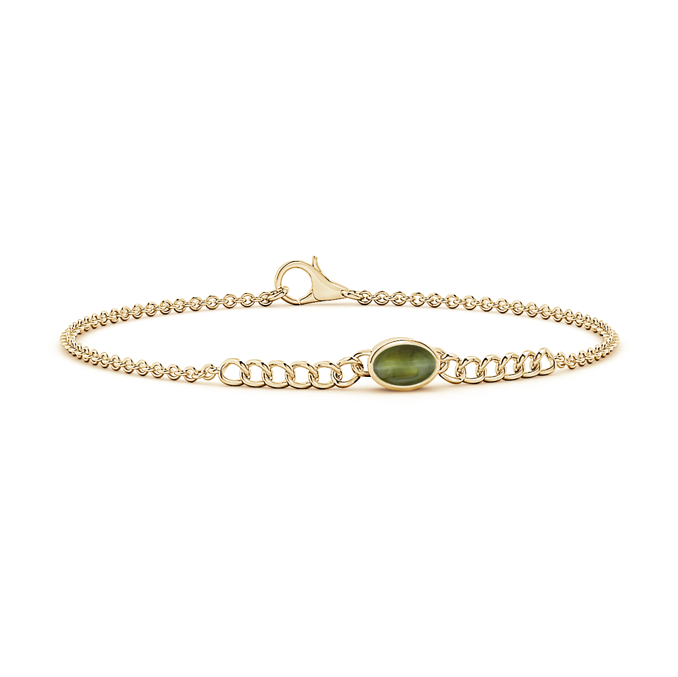 Oval Cat's Eye (Lehsunia) Solitaire Curb Chain Bracelet