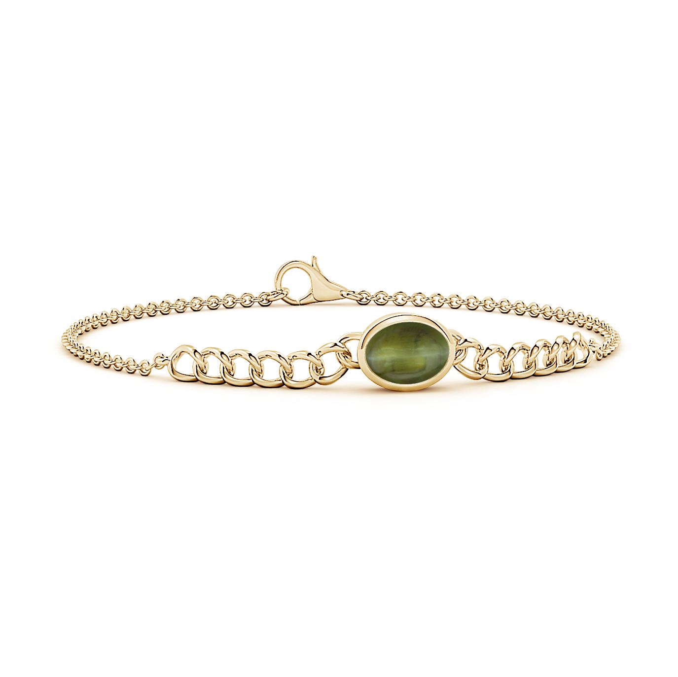 Oval Cat's Eye (Lehsunia) Solitaire Curb Chain Bracelet