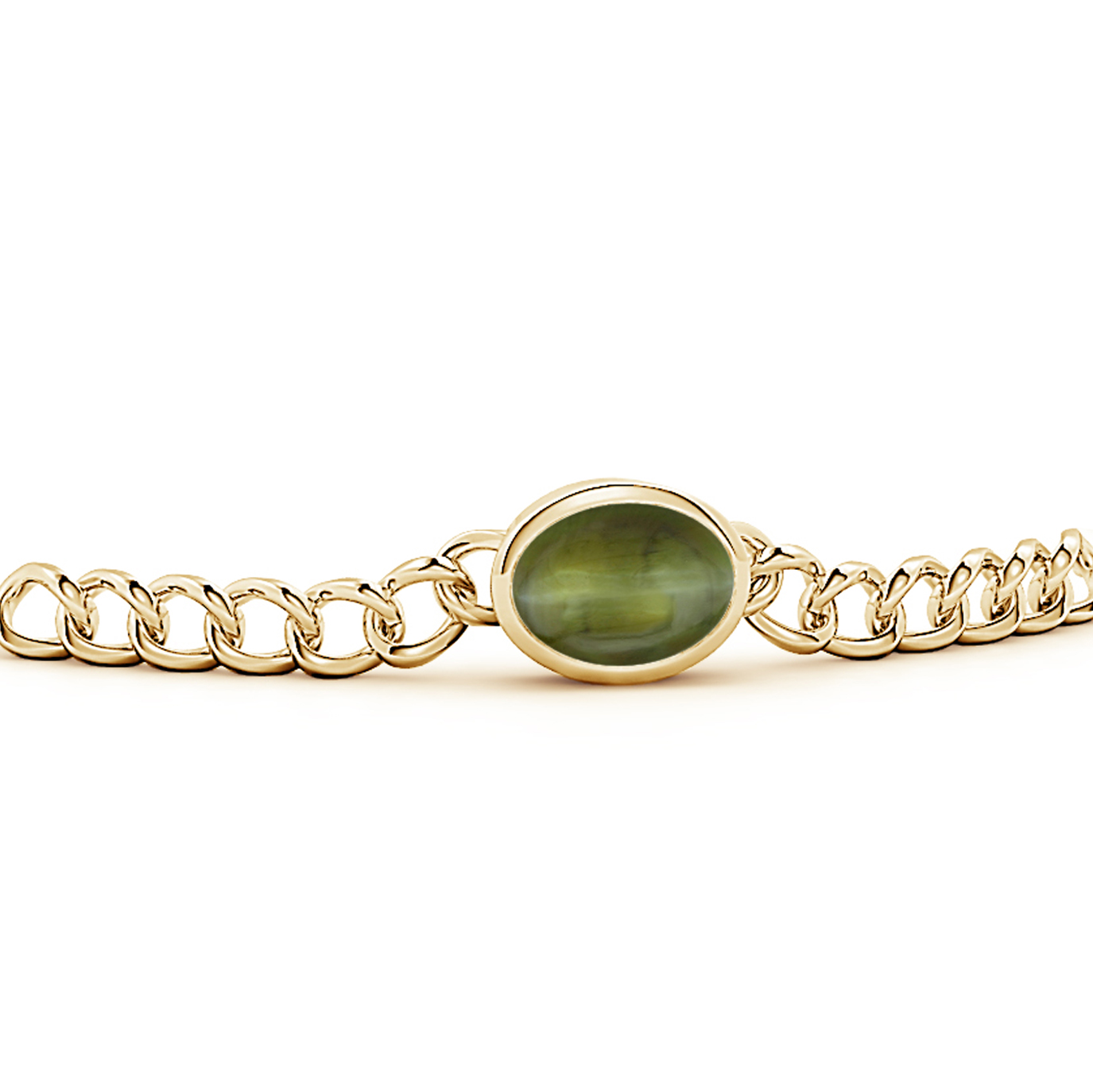 Oval Cat's Eye (Lehsunia) Solitaire Curb Chain Bracelet