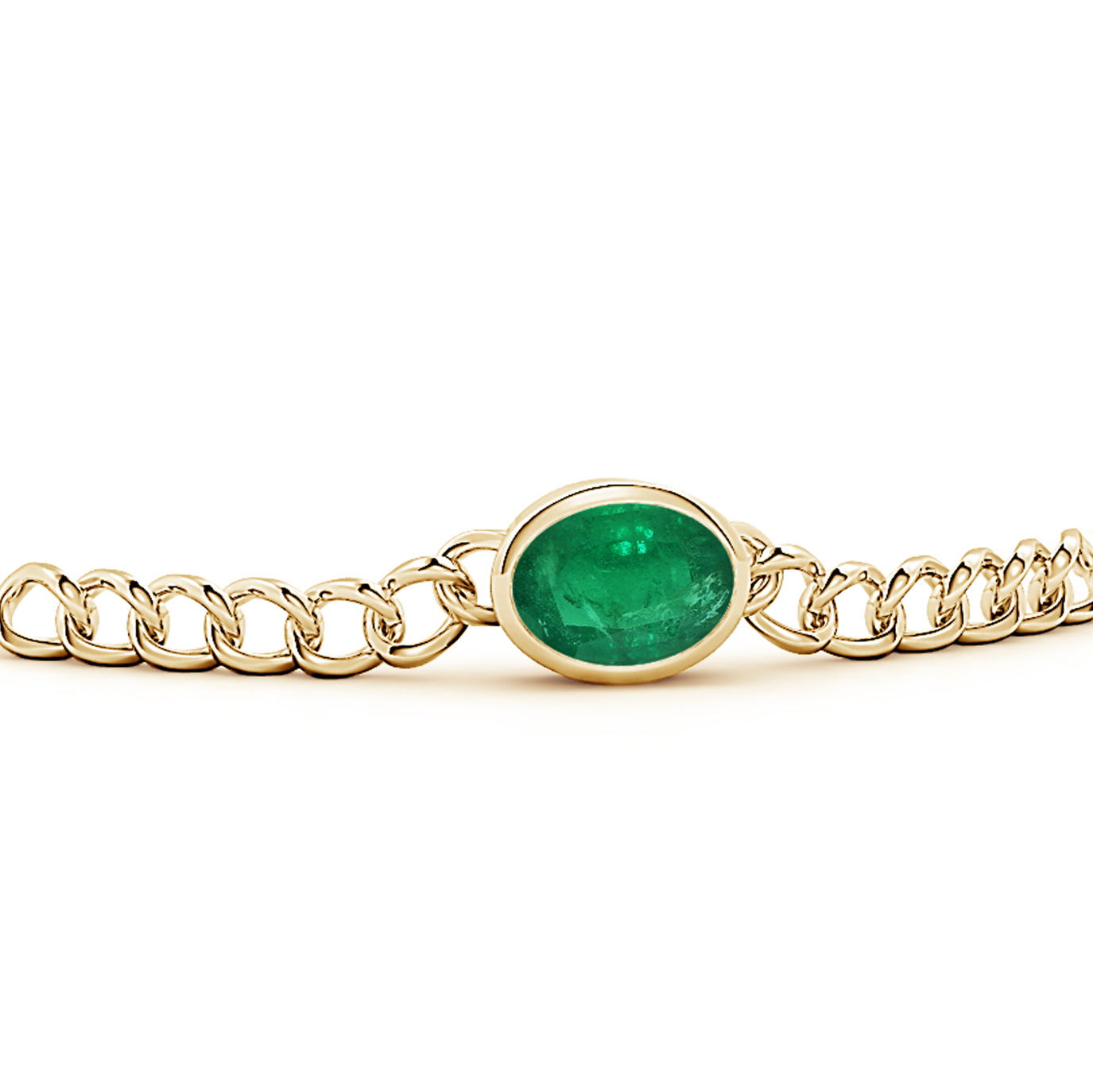 Oval Emerald (Panna) Solitaire Curb Chain Bracelet
