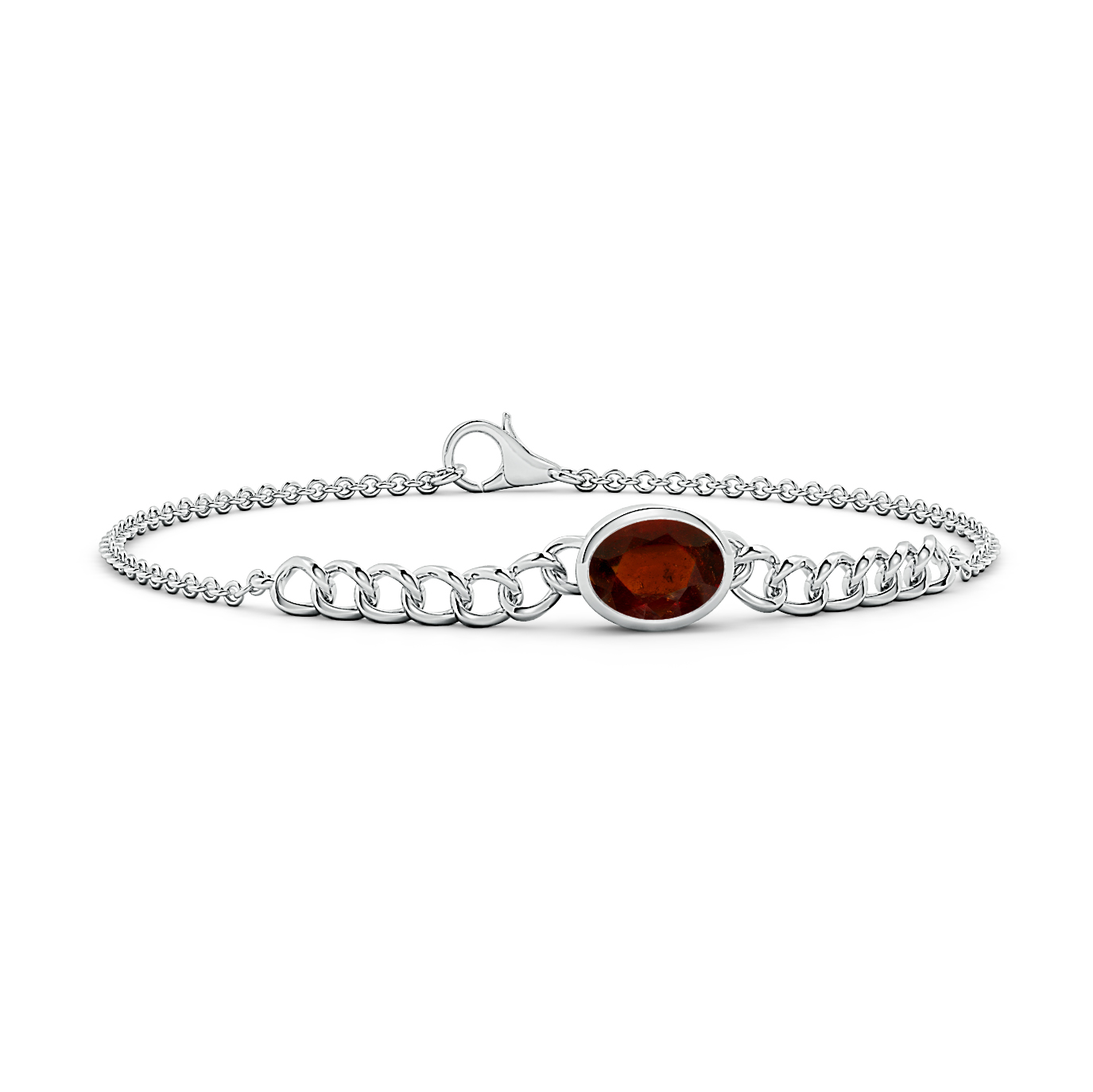 Oval Hessonite (Gomed) Solitaire Curb Chain Bracelet