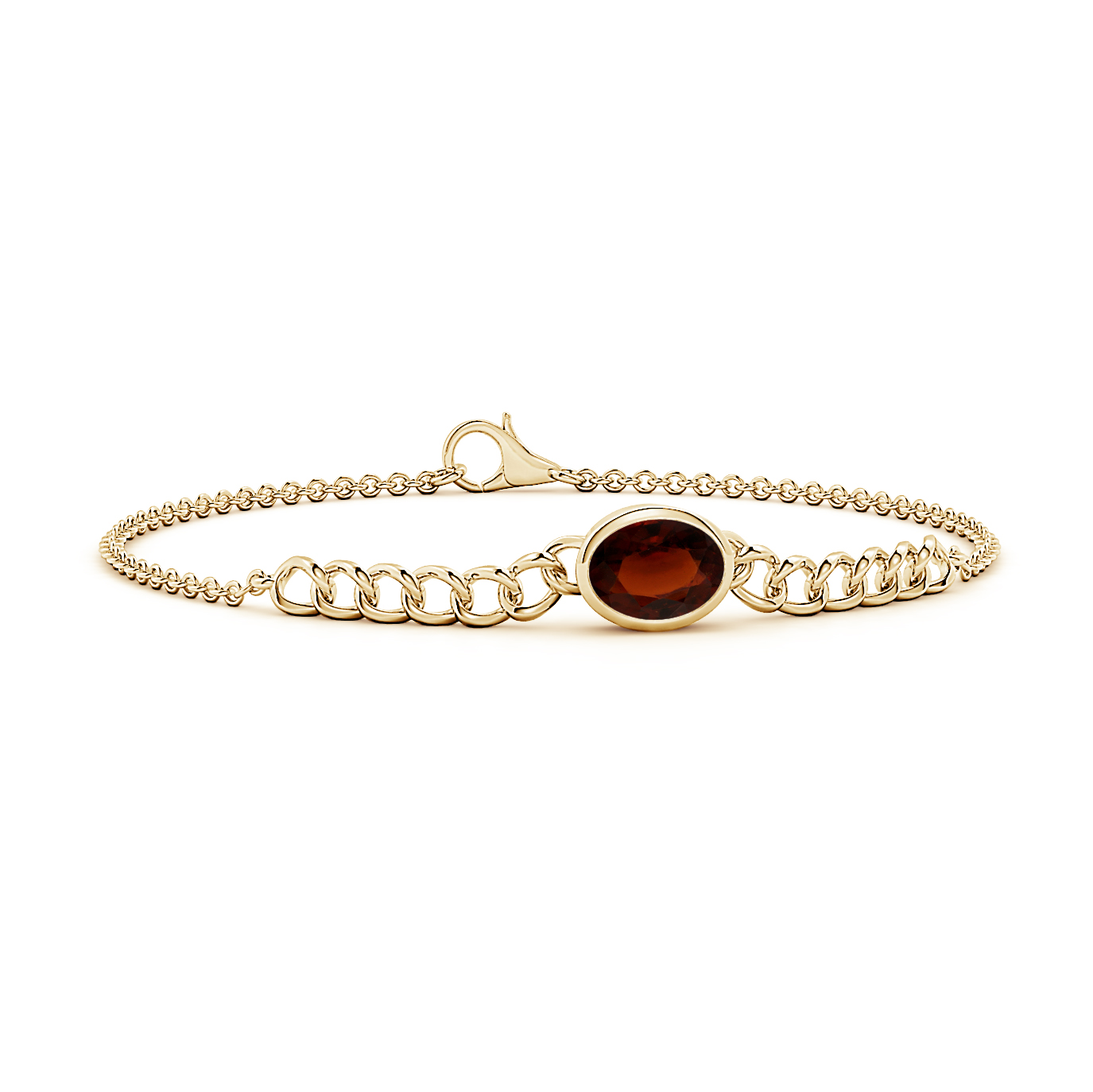 Oval Hessonite (Gomed) Solitaire Curb Chain Bracelet