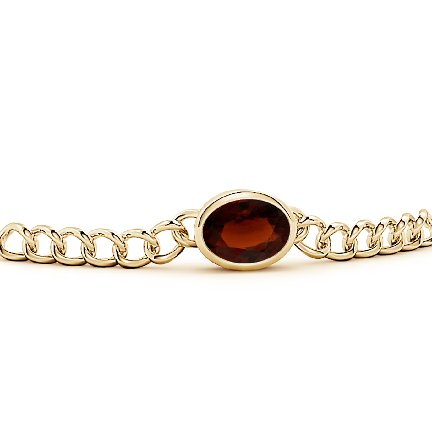 Oval Hessonite (Gomed) Solitaire Curb Chain Bracelet