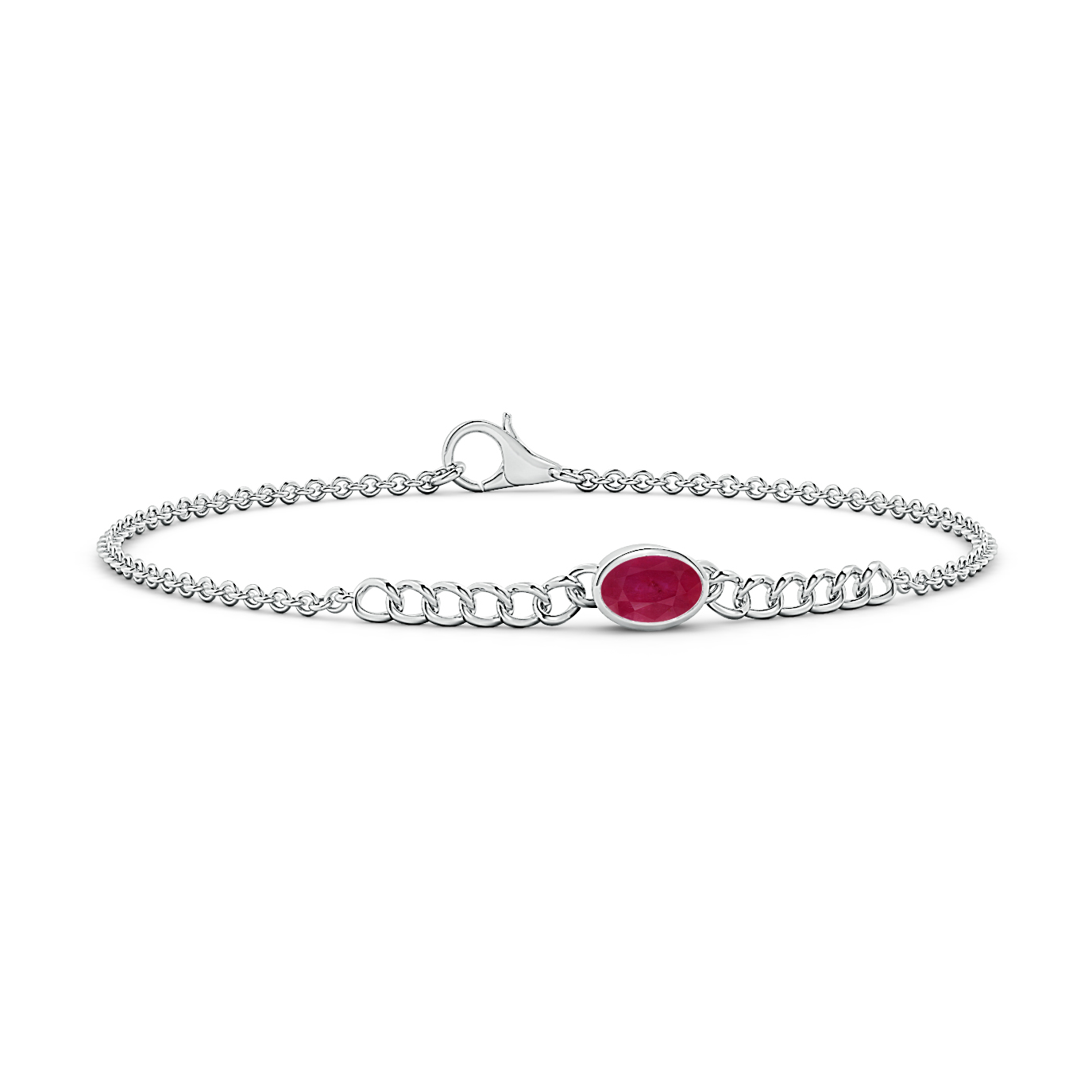 Oval Ruby (Manik) Solitaire Curb Chain Bracelet