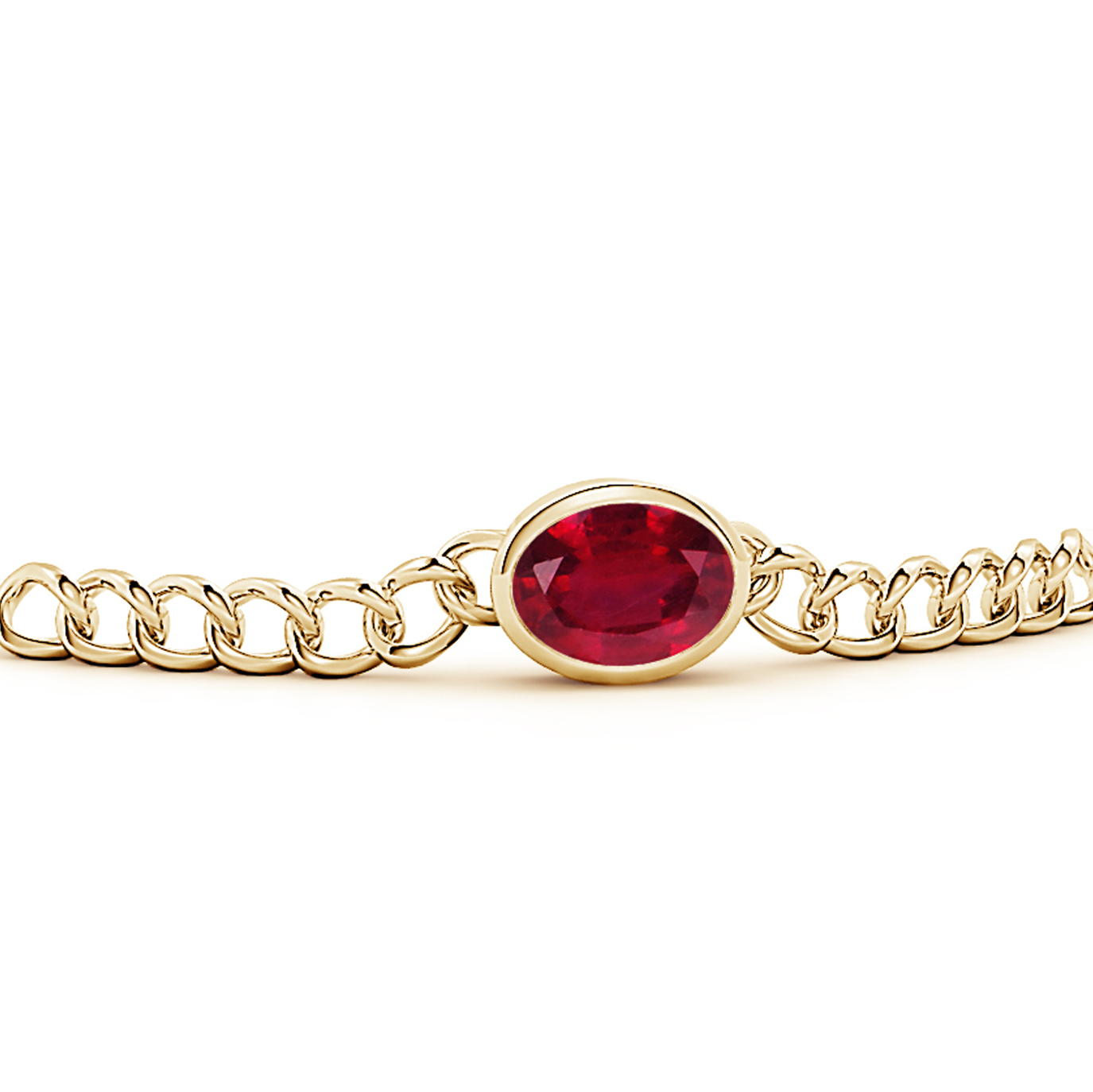 Oval Ruby (Manik) Solitaire Curb Chain Bracelet