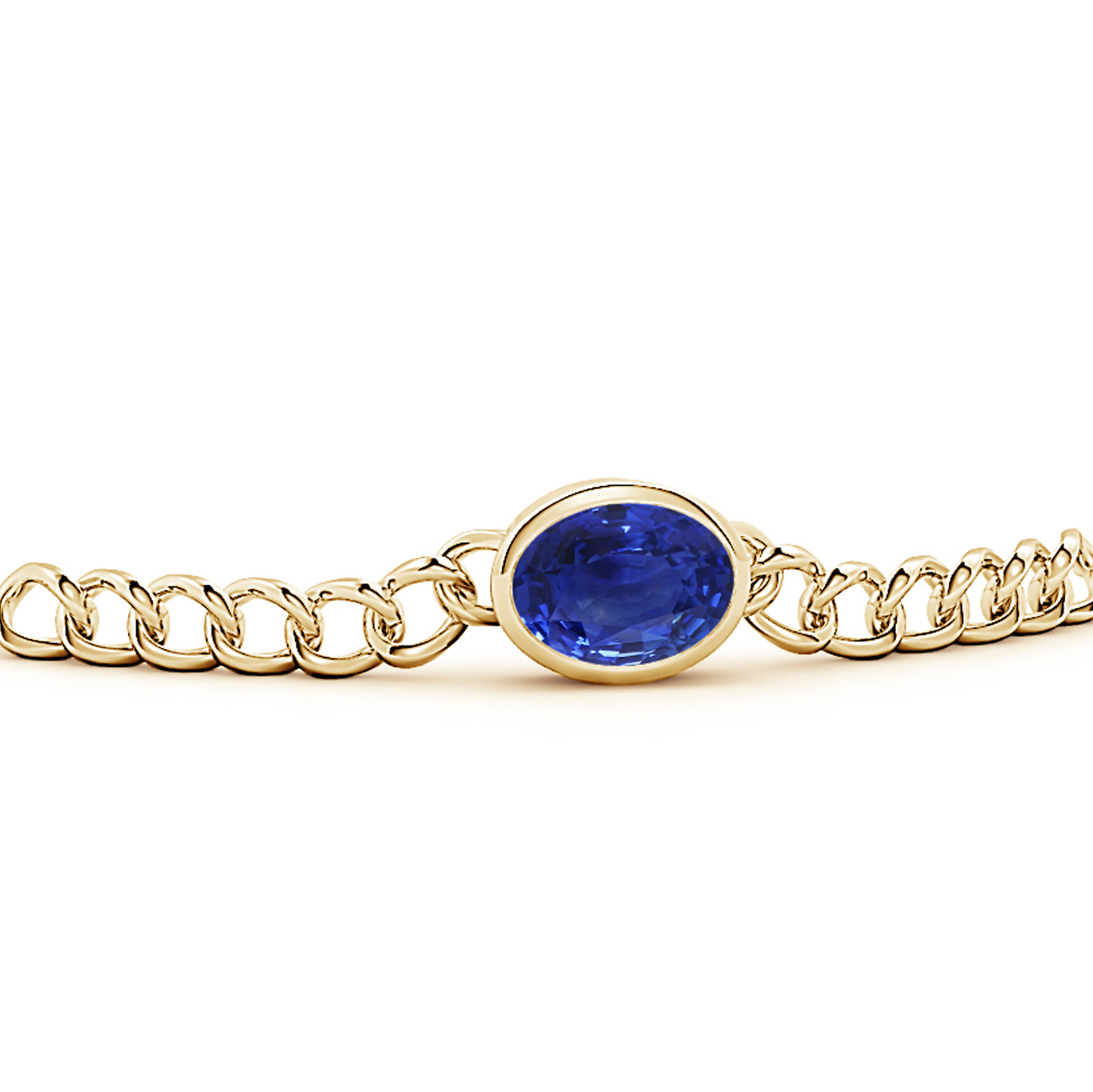 Oval Blue Sapphire (Neelam) Solitaire Curb Chain Bracelet