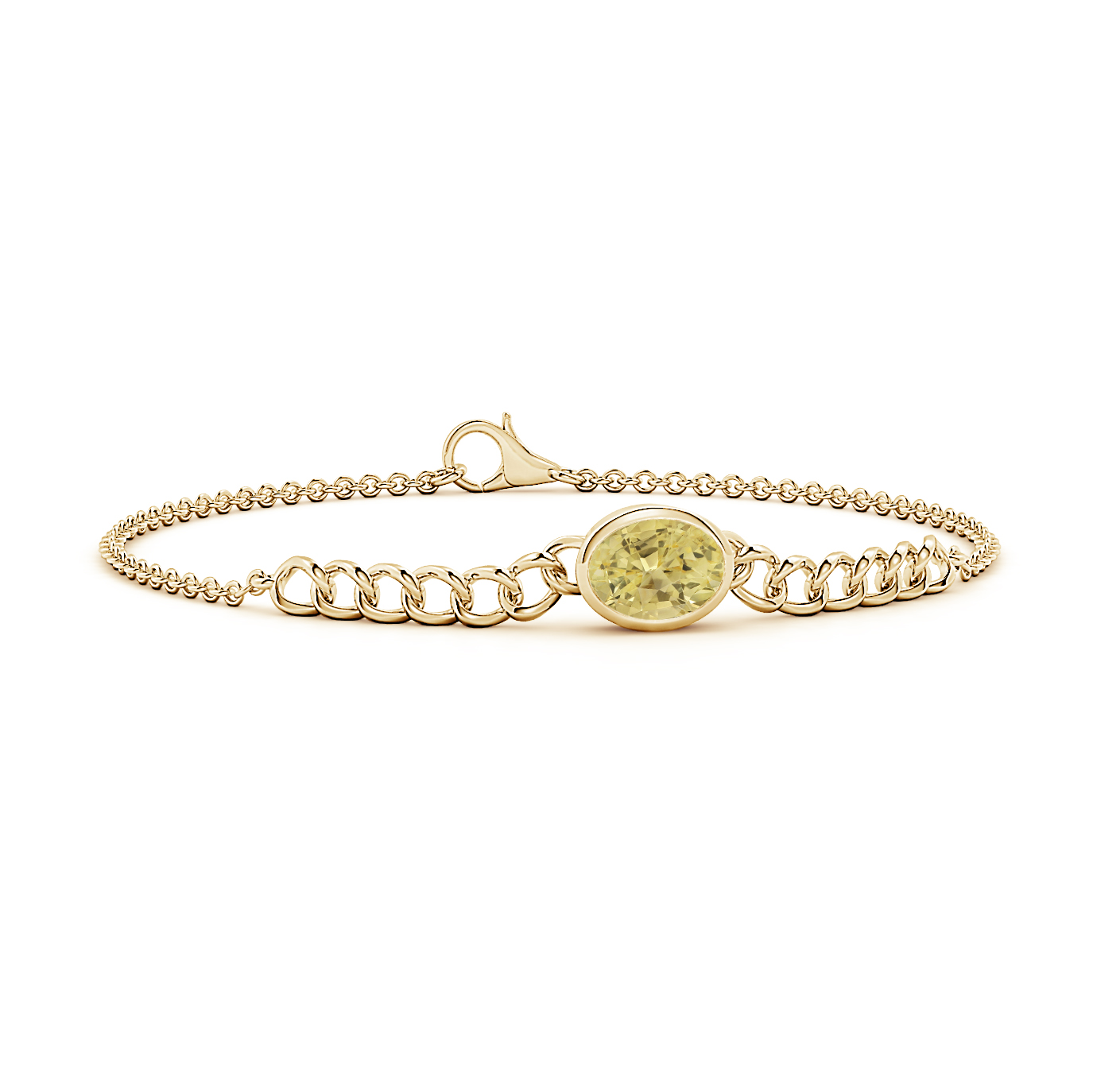 Oval Yellow Sapphire (Pukhraj) Solitaire Curb Chain Bracelet