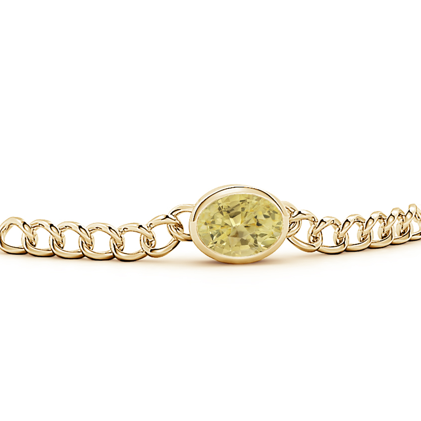 Oval Yellow Sapphire (Pukhraj) Solitaire Curb Chain Bracelet