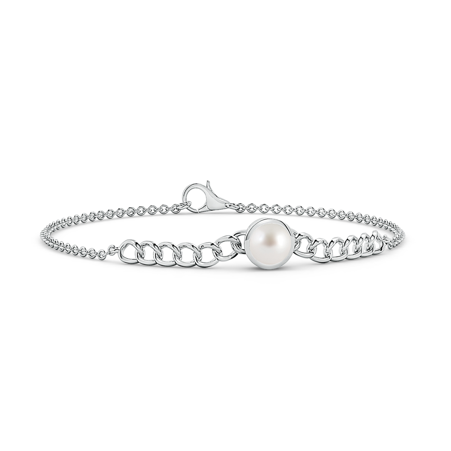 Round Pearl (Moti) Solitaire Curb Chain Bracelet