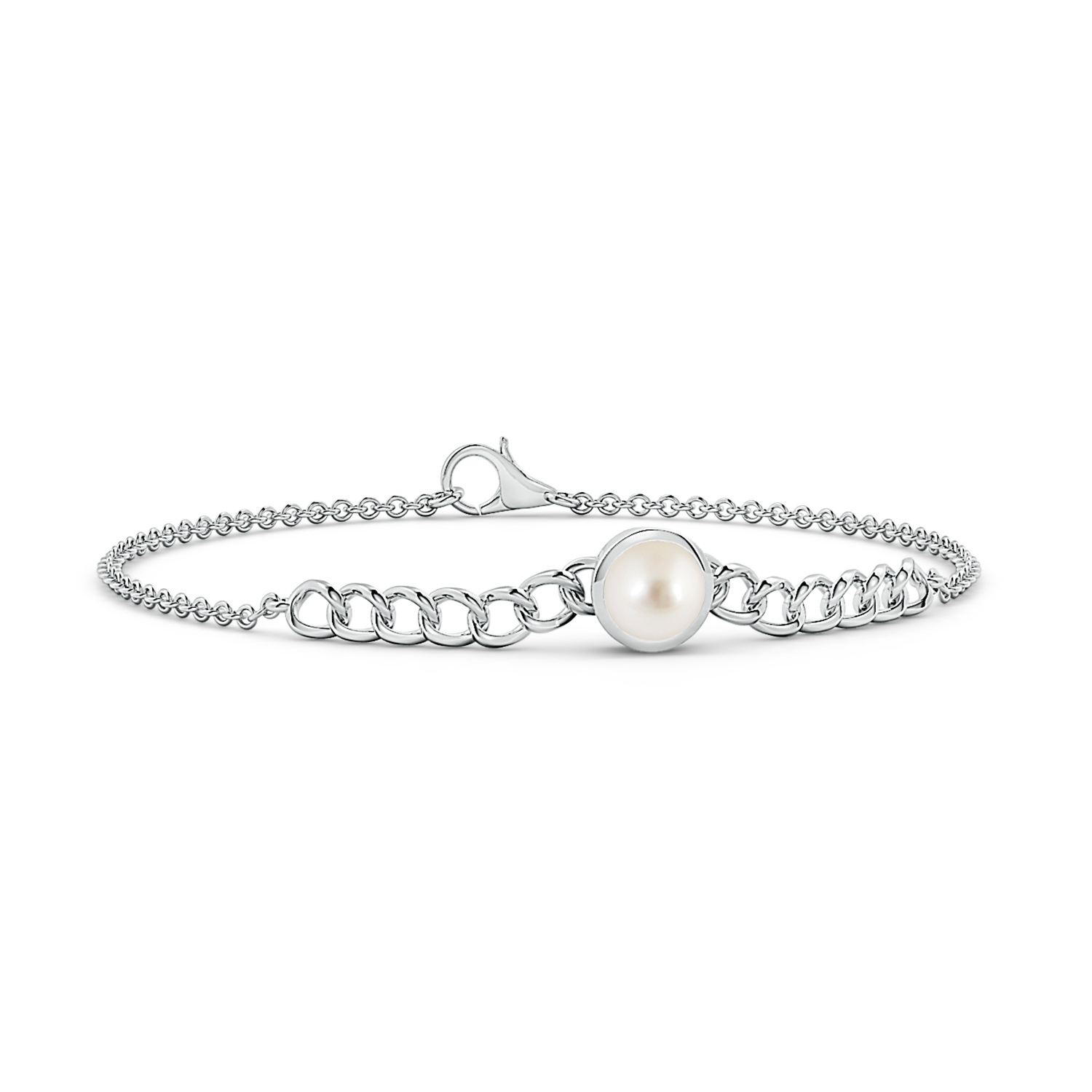 Round Pearl (Moti) Solitaire Curb Chain Bracelet