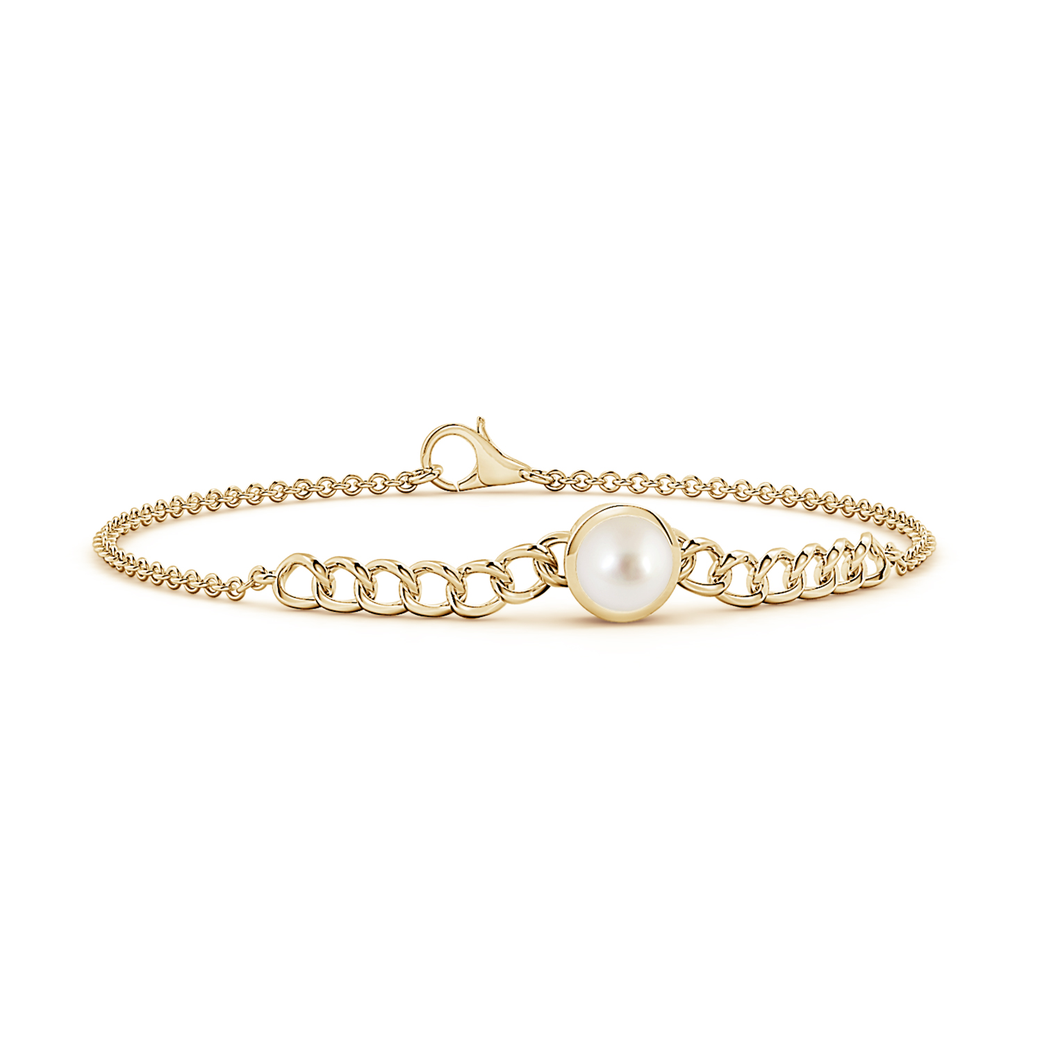 Round Pearl (Moti) Solitaire Curb Chain Bracelet