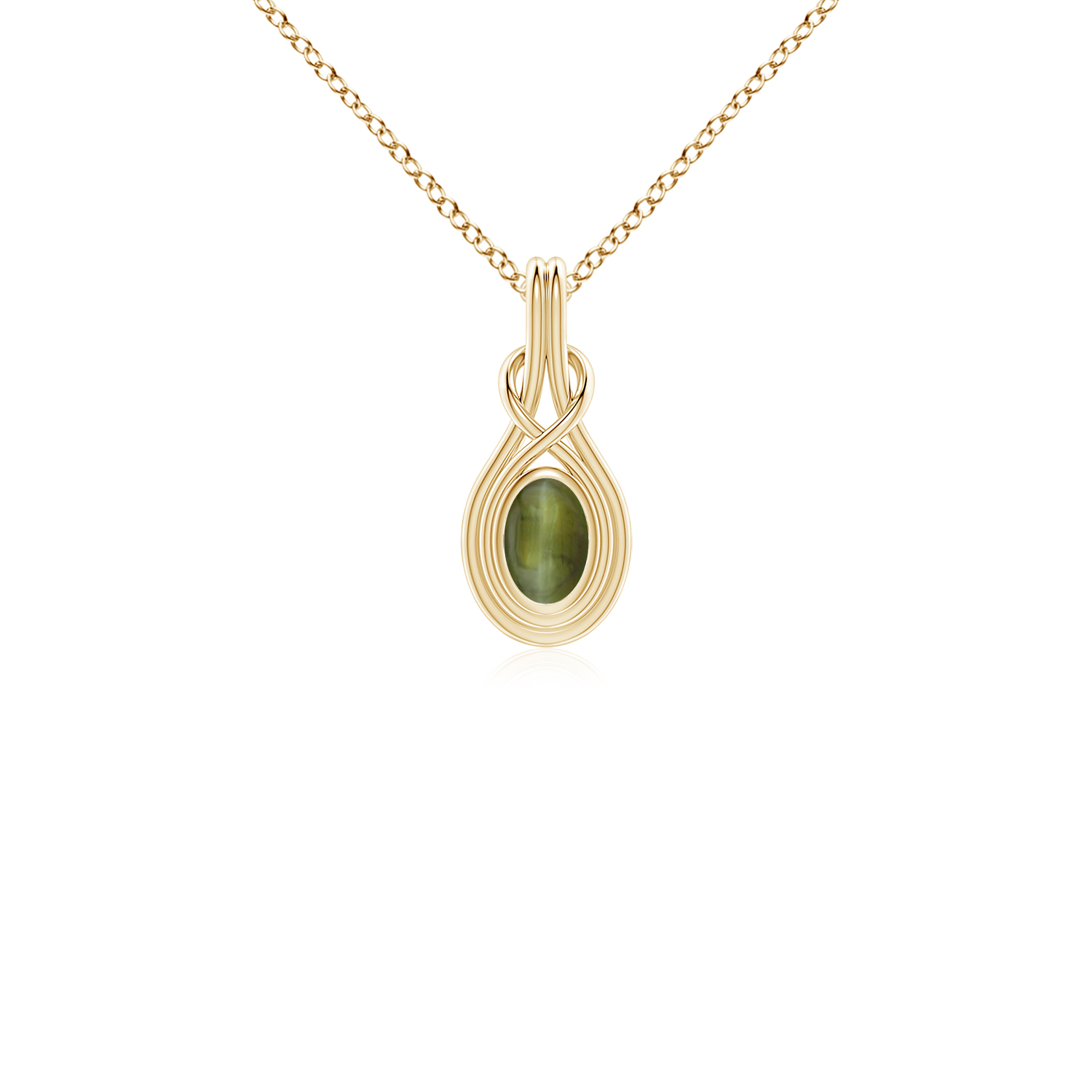Oval Cats Eye (Lahsuniya) Solitaire Infinity Knot Pendant