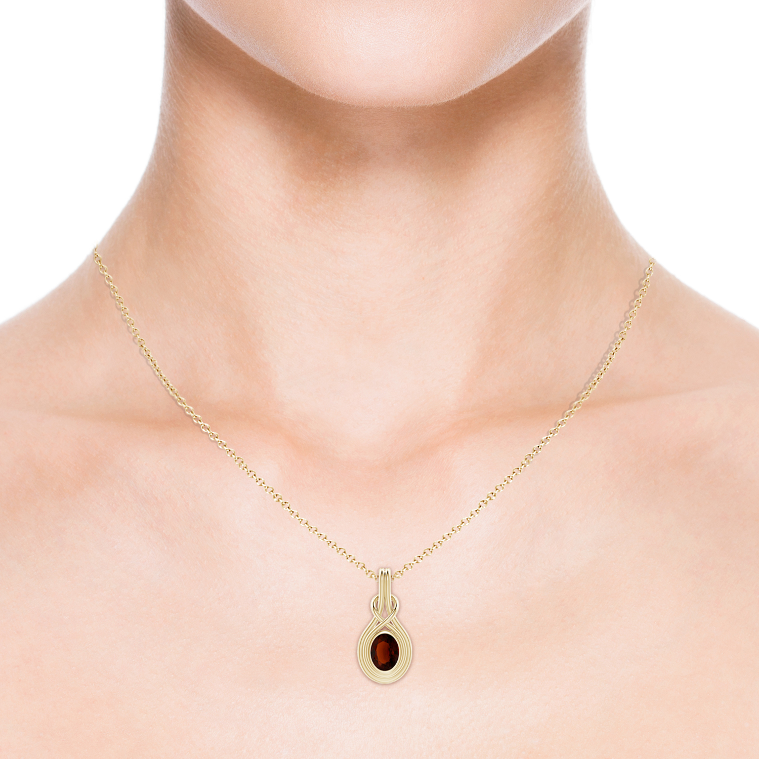 Oval Hessonite (Gomed) Solitaire Infinity Knot Pendant