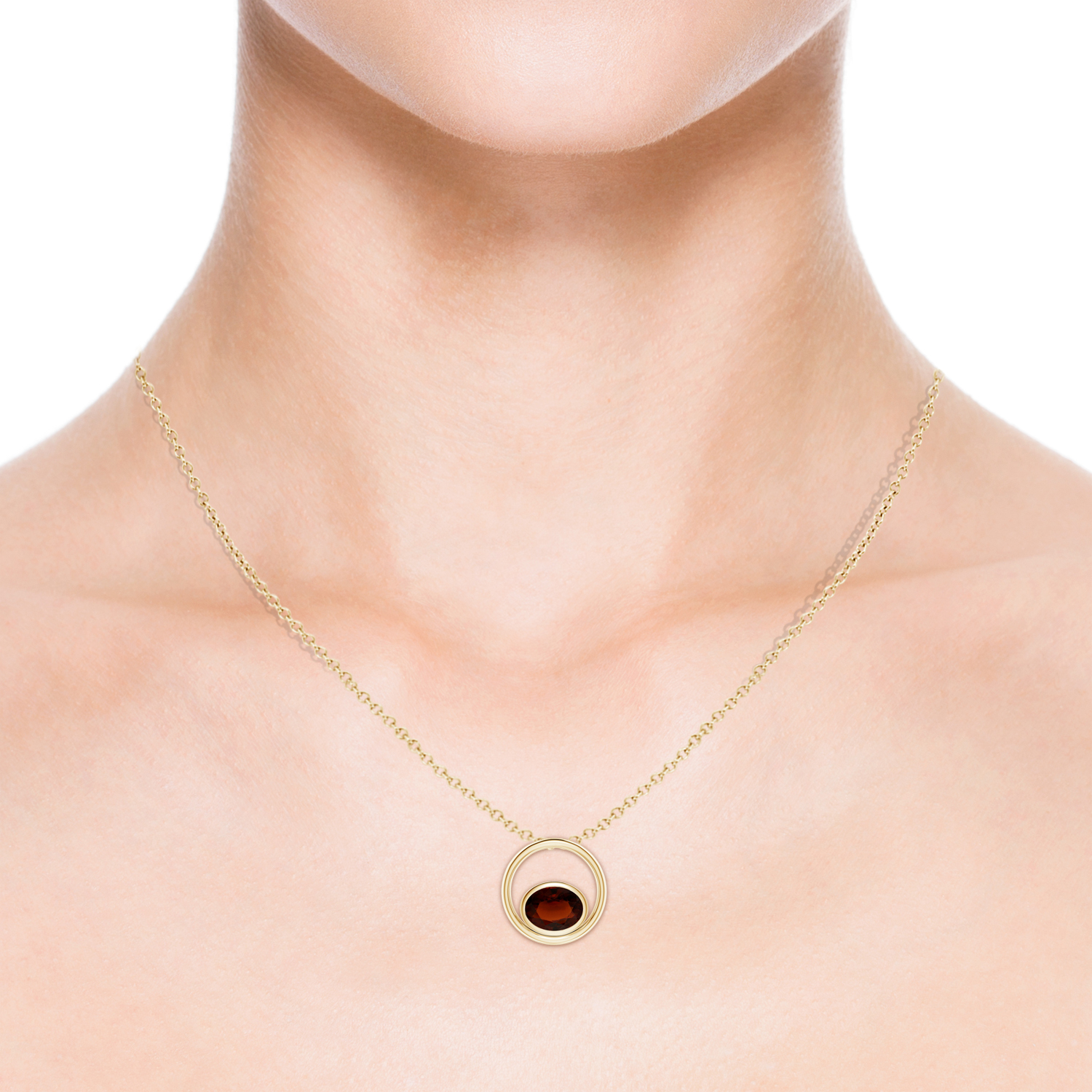Bezel-Set Hessonite (Gomed) Solitaire Open Circle Pendant